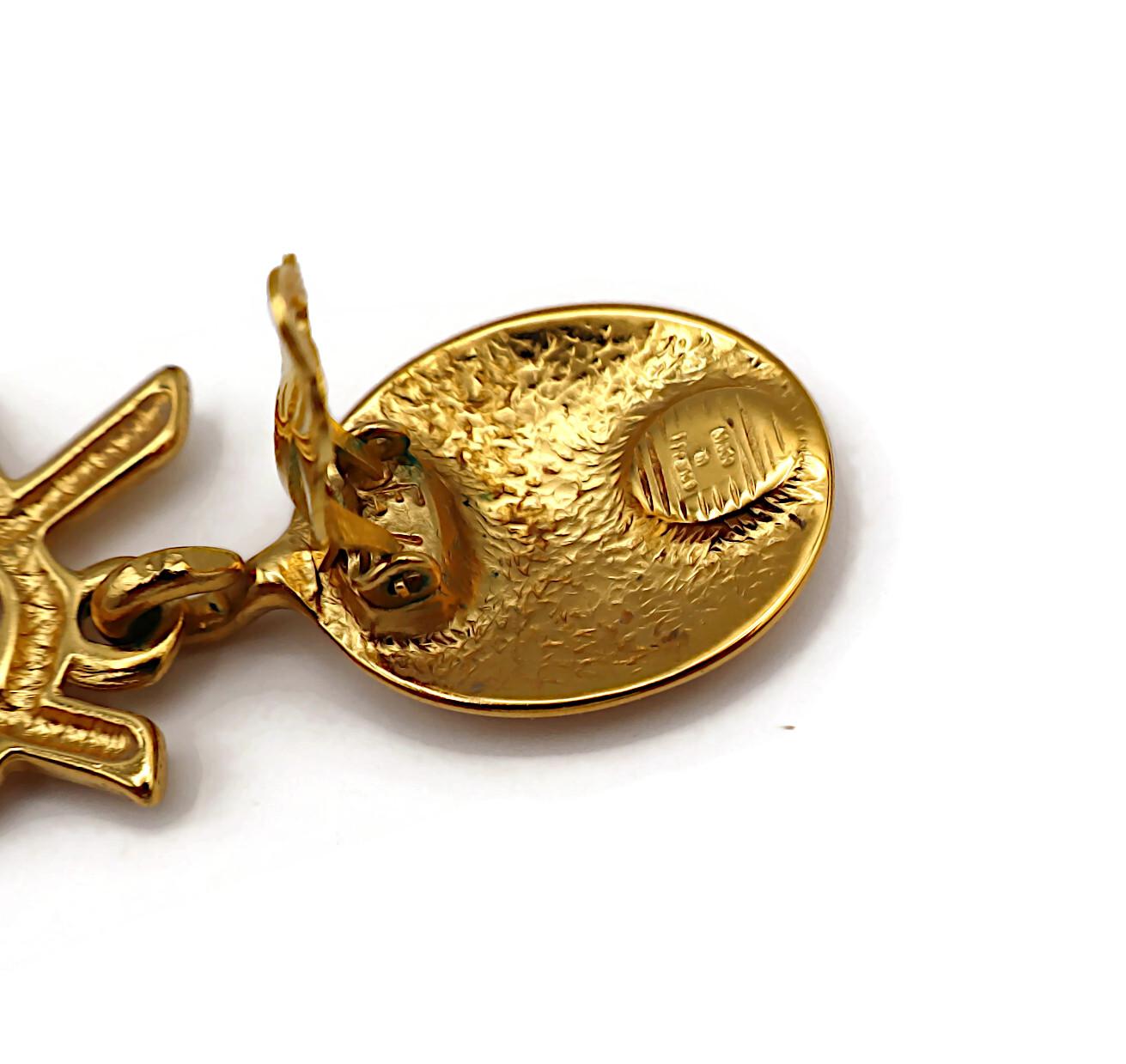 YVES SAINT LAURENT YSL Vintage Massive Gold Tone Iconic Logo Dangling Earrings For Sale 9