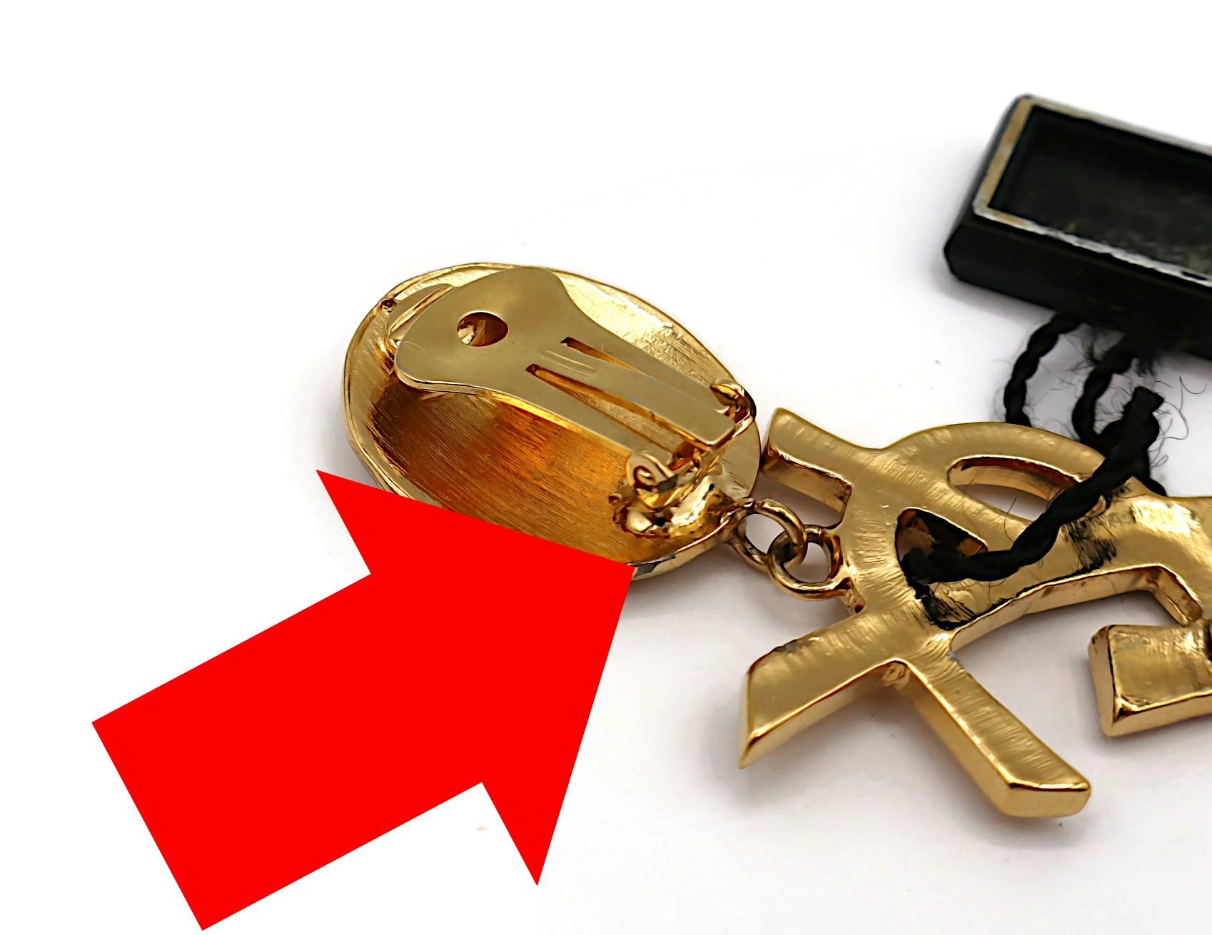 YVES SAINT LAURENT YSL Vintage Massive Gold Tone Iconic Logo Dangling Earrings For Sale 8