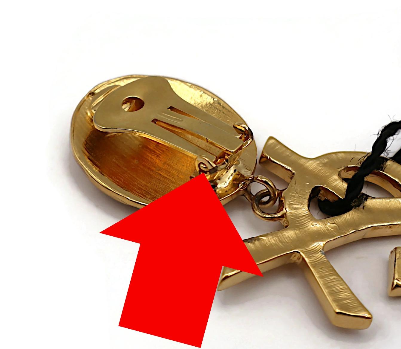 YVES SAINT LAURENT YSL Vintage Massive Gold Tone Iconic Logo Dangling Earrings For Sale 10