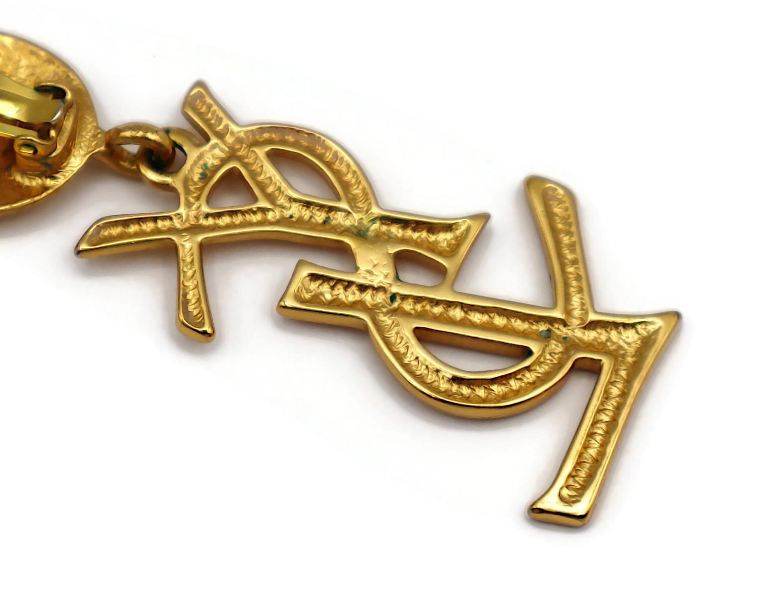 YVES SAINT LAURENT YSL Vintage Massive Gold Tone Iconic Logo Dangling Earrings For Sale 13
