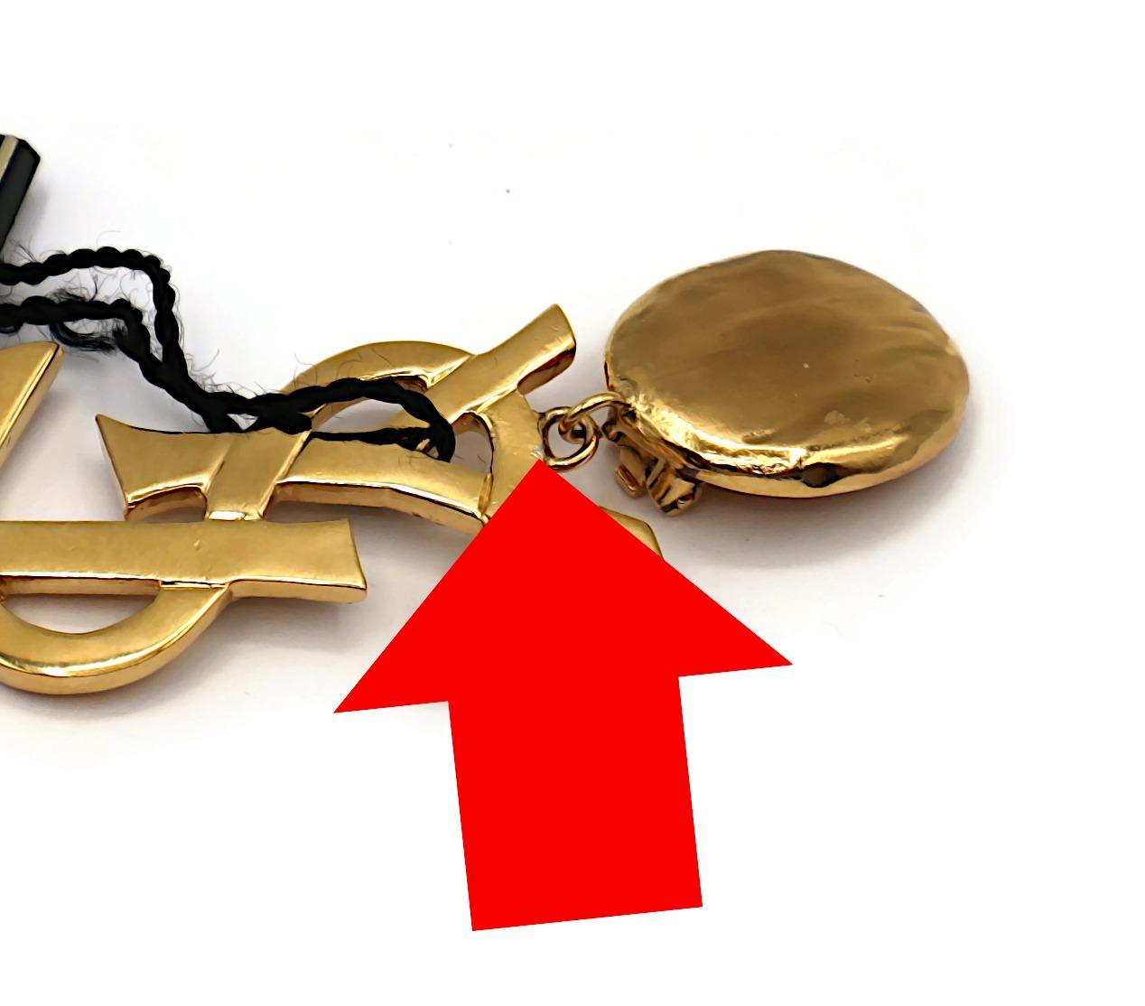 YVES SAINT LAURENT YSL Vintage Massive Gold Tone Iconic Logo Dangling Earrings For Sale 12