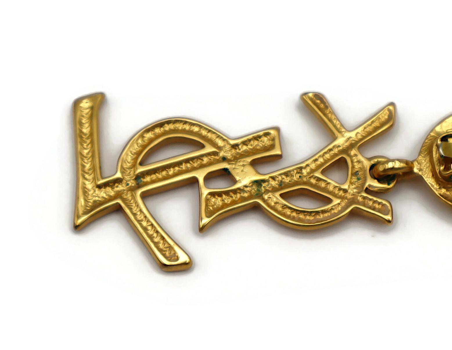 YVES SAINT LAURENT YSL Vintage Massive Gold Tone Iconic Logo Dangling Earrings For Sale 14