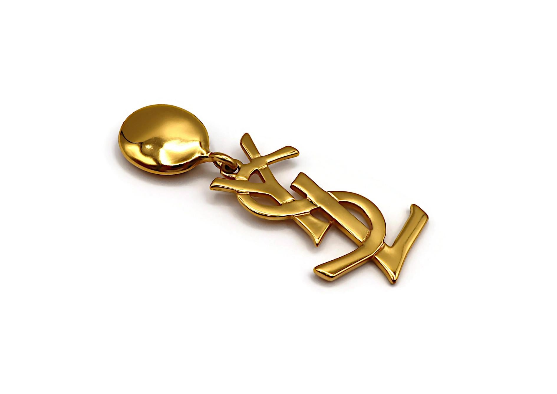 YVES SAINT LAURENT YSL Vintage Massive Gold Tone Iconic Logo Dangling Earrings For Sale 2
