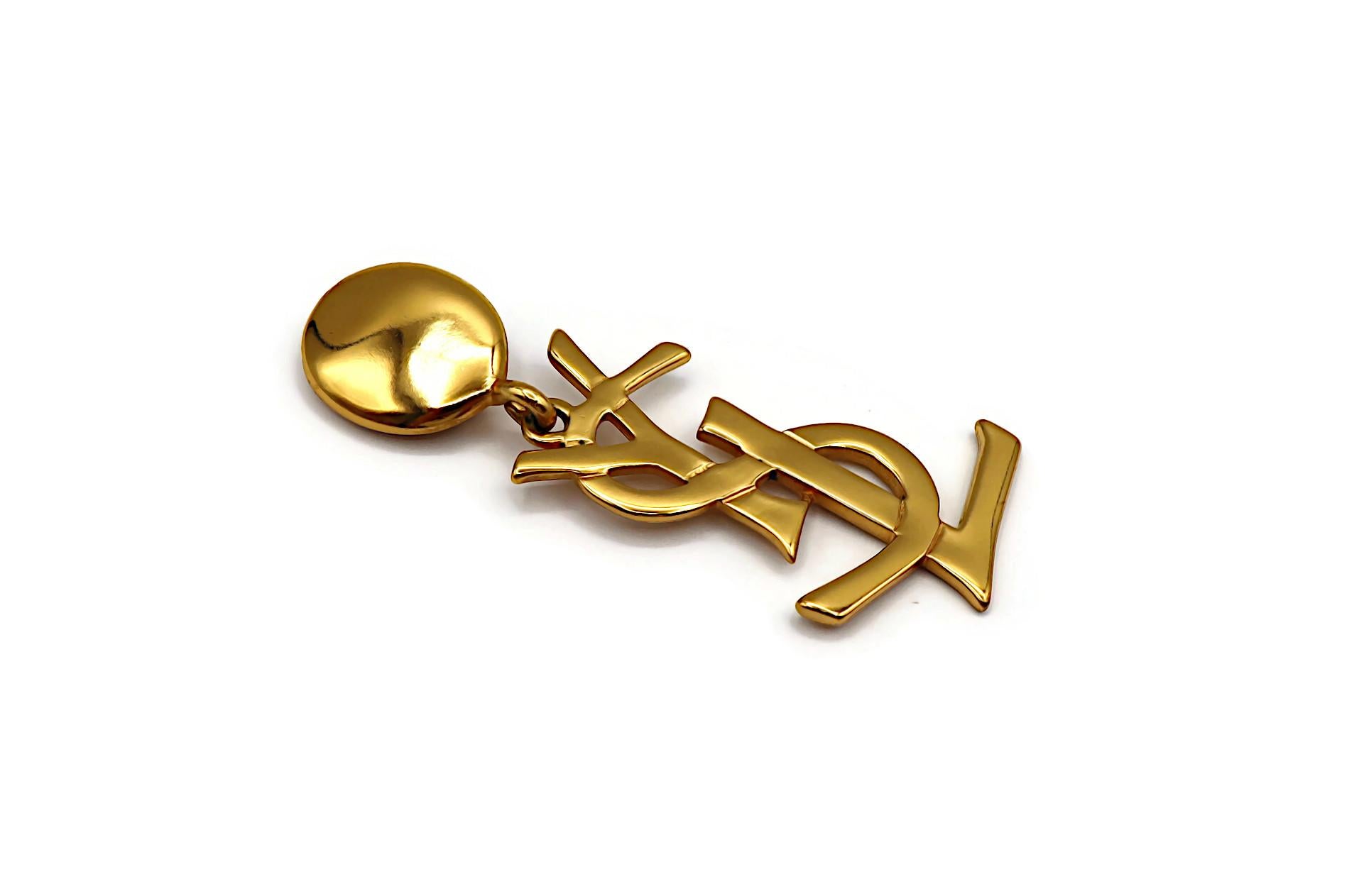 YVES SAINT LAURENT YSL Vintage Massive Gold Tone Iconic Logo Dangling Earrings For Sale 4