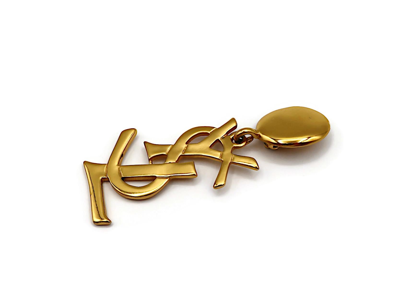 YVES SAINT LAURENT YSL Vintage Massive Gold Tone Iconic Logo Dangling Earrings For Sale 5