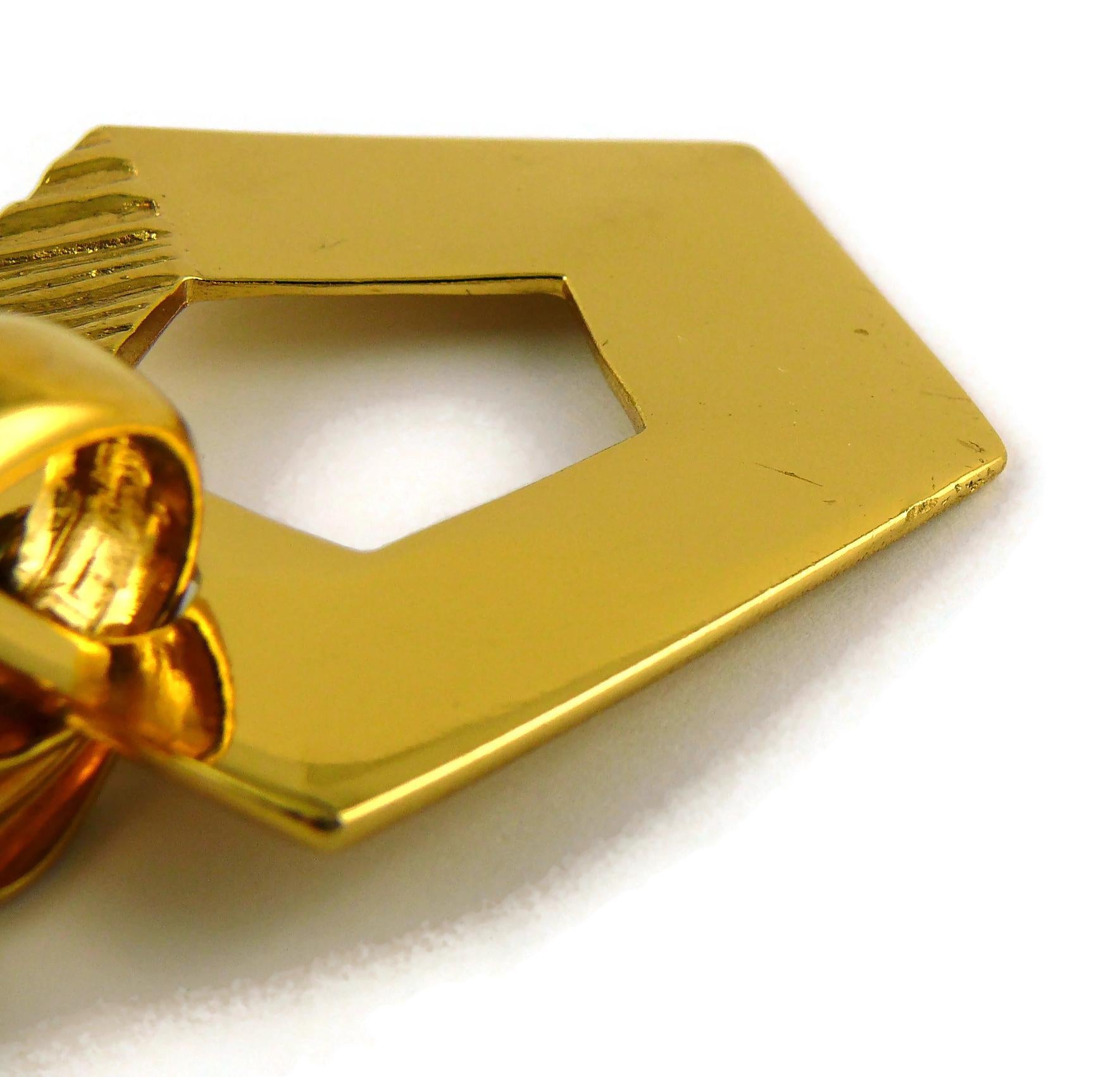 Yves Saint Laurent YSL Vintage Massive Gold Toned Geometric Dangling Earrings For Sale 5