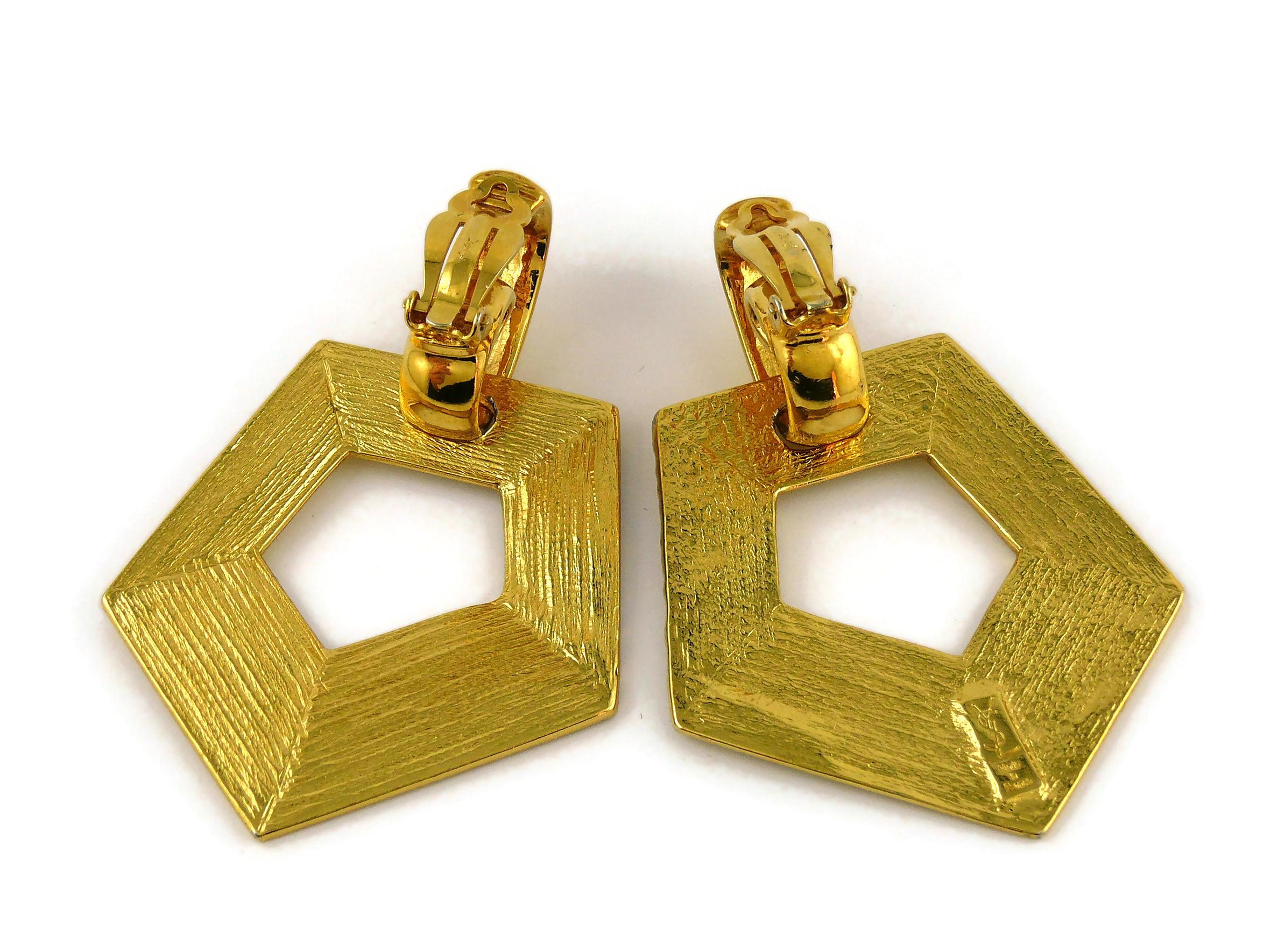 Yves Saint Laurent YSL Vintage Massive Gold Toned Geometric Dangling Earrings For Sale 2