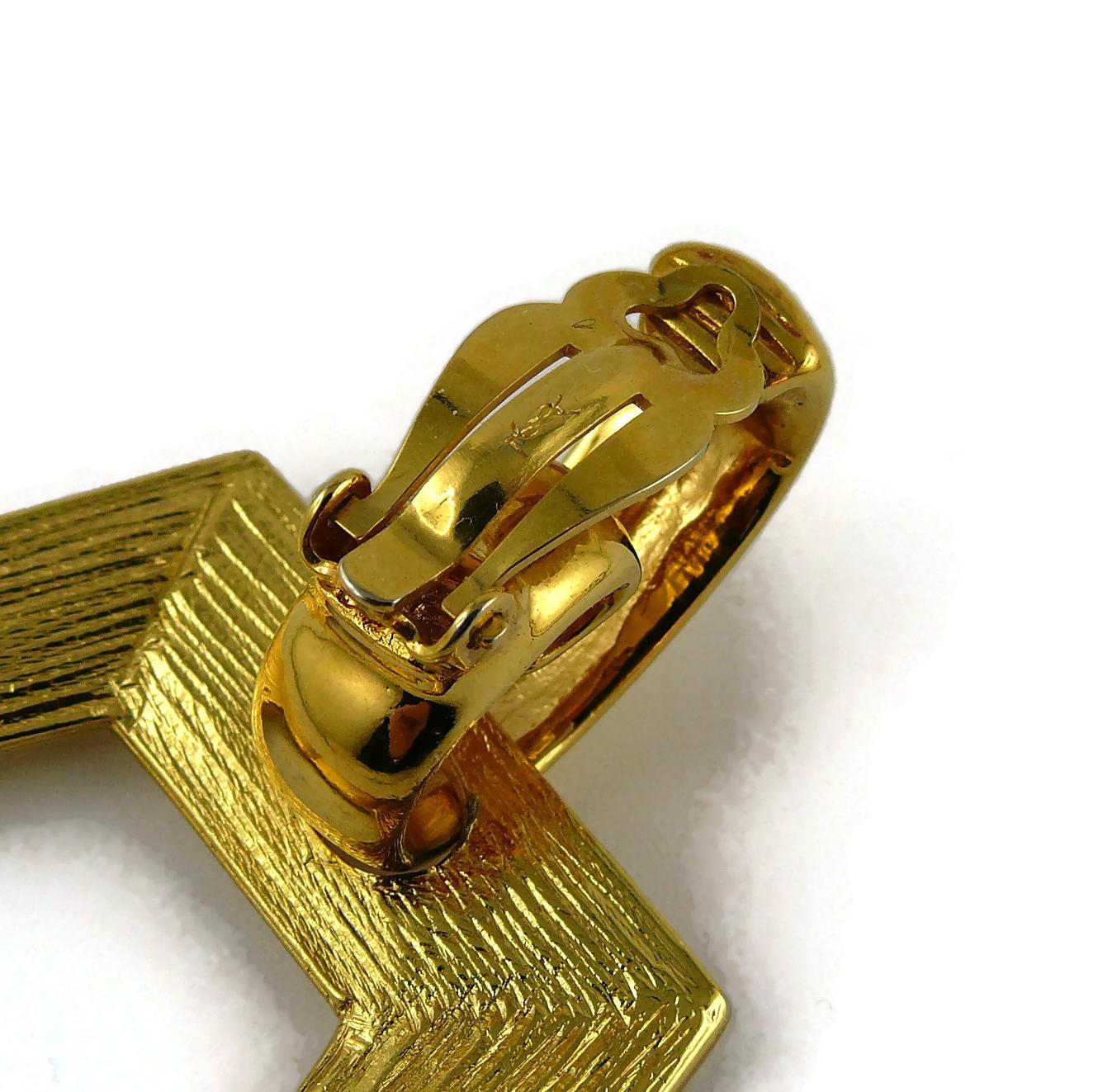 Yves Saint Laurent YSL Vintage Massive Gold Toned Geometric Dangling Earrings For Sale 3