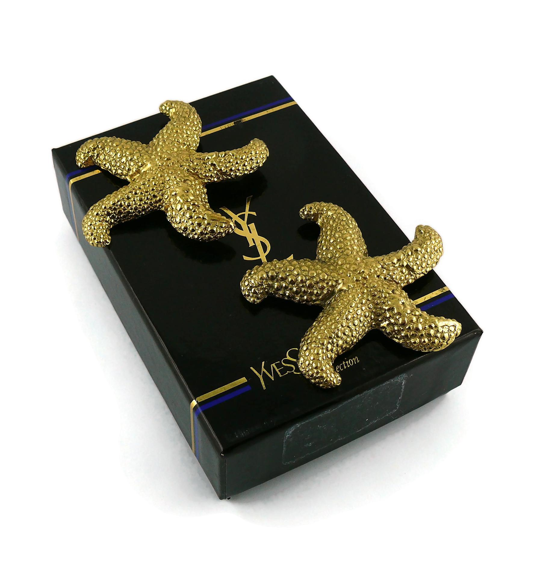 Women's Yves Saint Laurent YSL Vintage Massive Gold Toned Starfish Clip-On Earrings