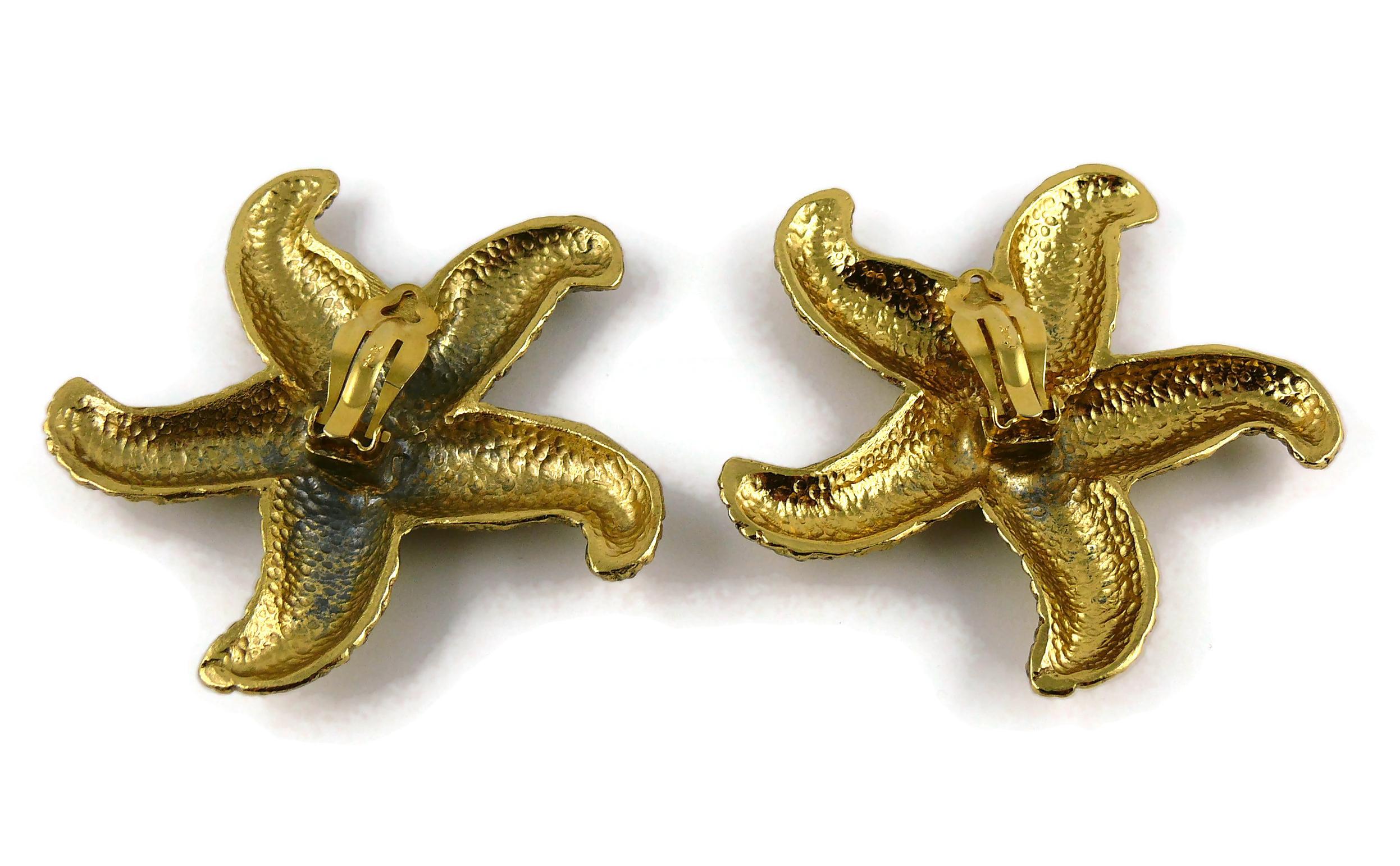 Yves Saint Laurent YSL Vintage Massive Gold Toned Starfish Clip-On Earrings 1