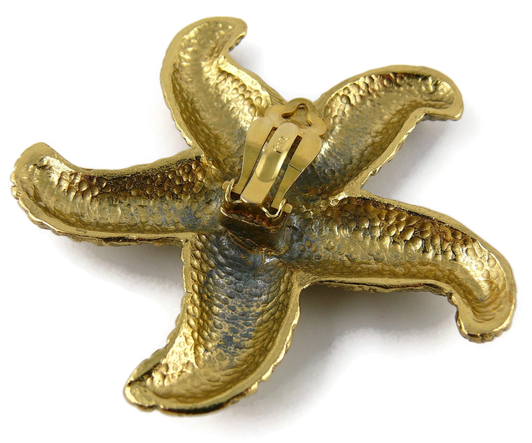 Yves Saint Laurent YSL Vintage Massive Gold Toned Starfish Clip-On Earrings 3