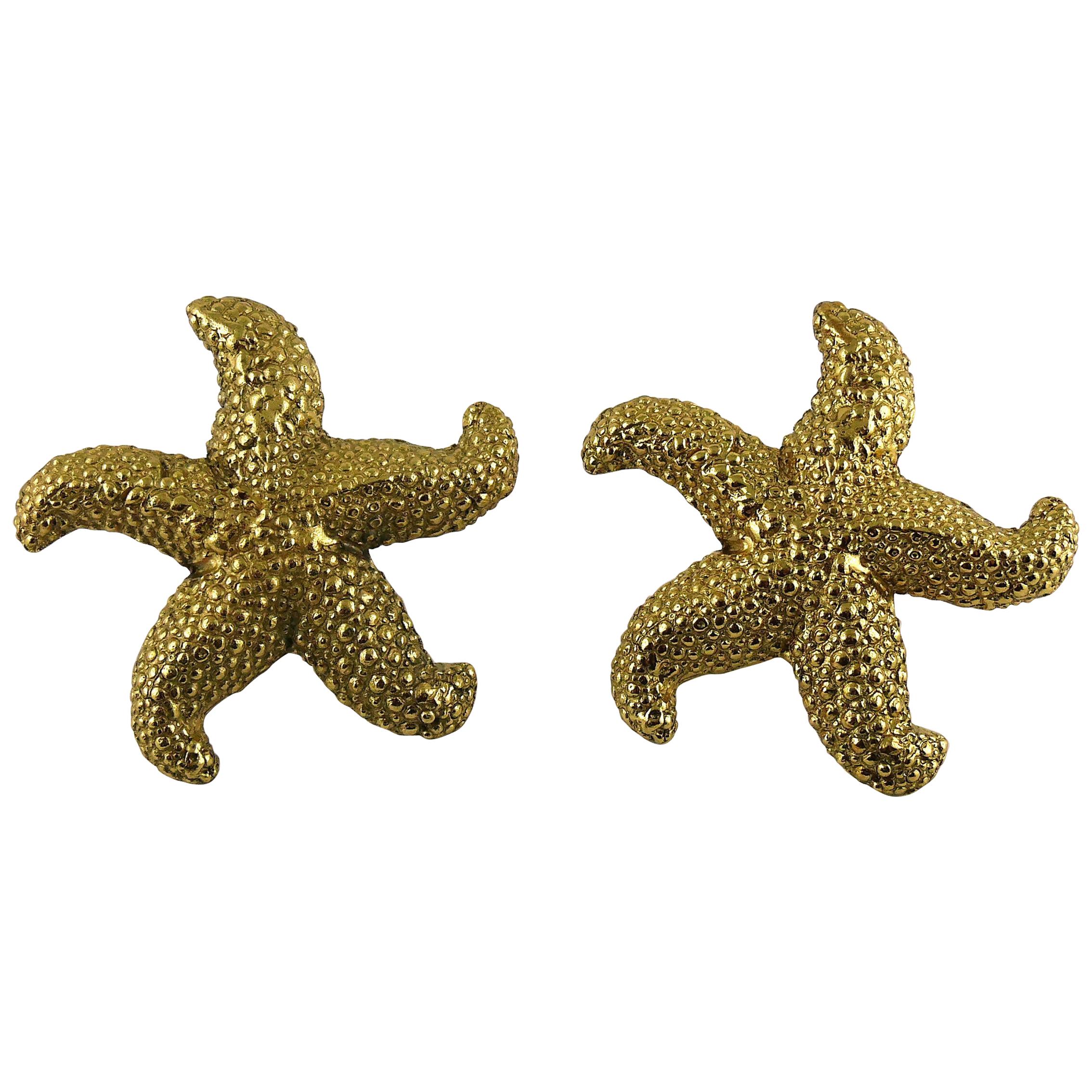 Yves Saint Laurent YSL Vintage Massive Gold Toned Starfish Clip-On Earrings
