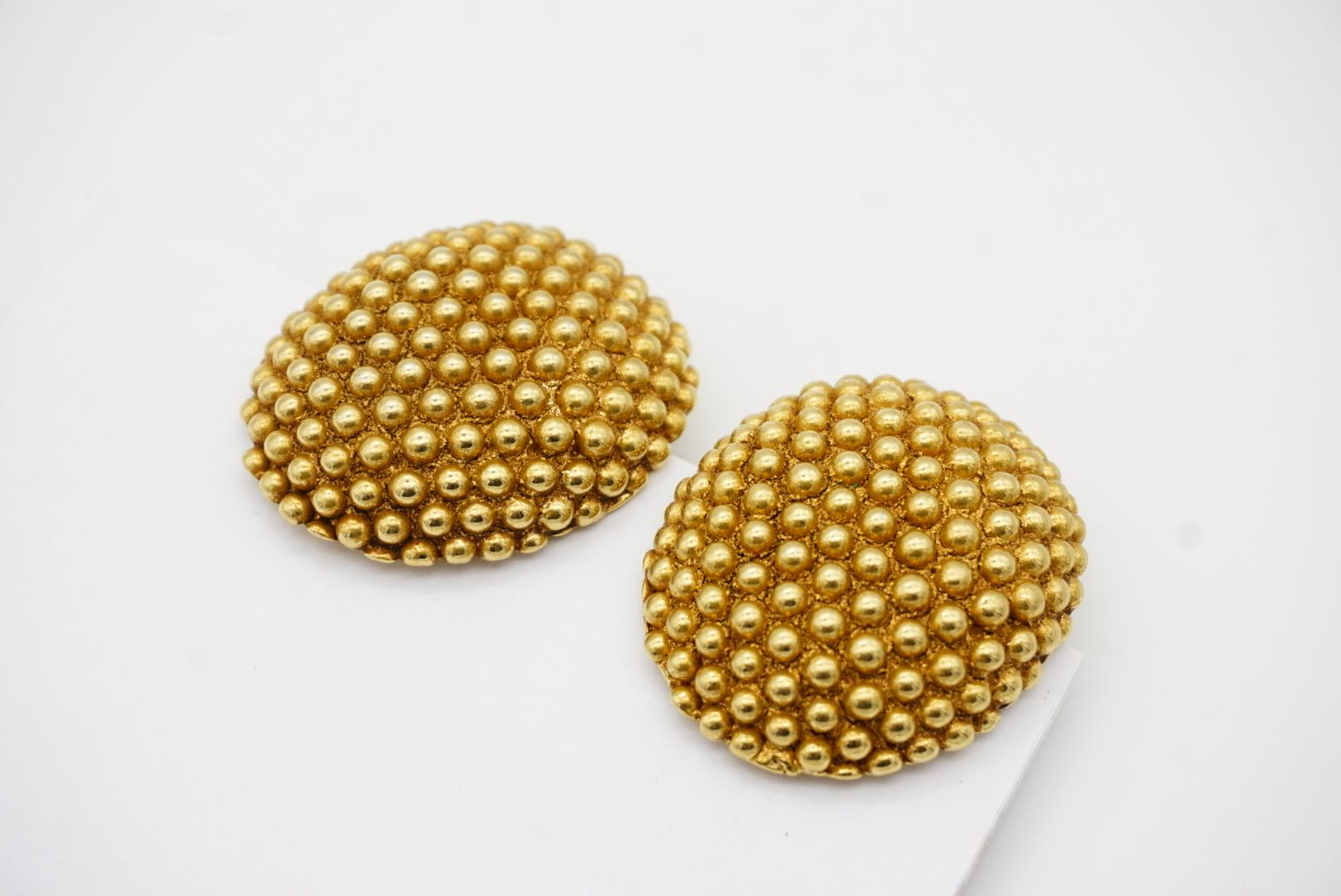 Yves Saint Laurent YSL Vintage Massive Huge Oval Dots Chunky Gold Clip Earrings For Sale 2