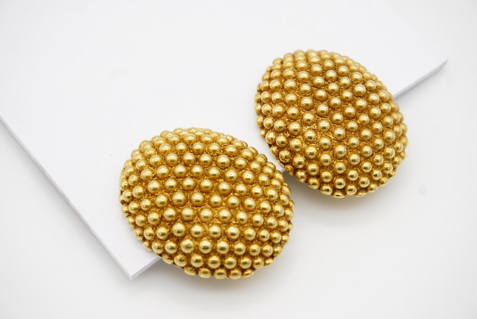 Yves Saint Laurent YSL Vintage Massive Huge Oval Dots Chunky Gold Clip Earrings For Sale 3
