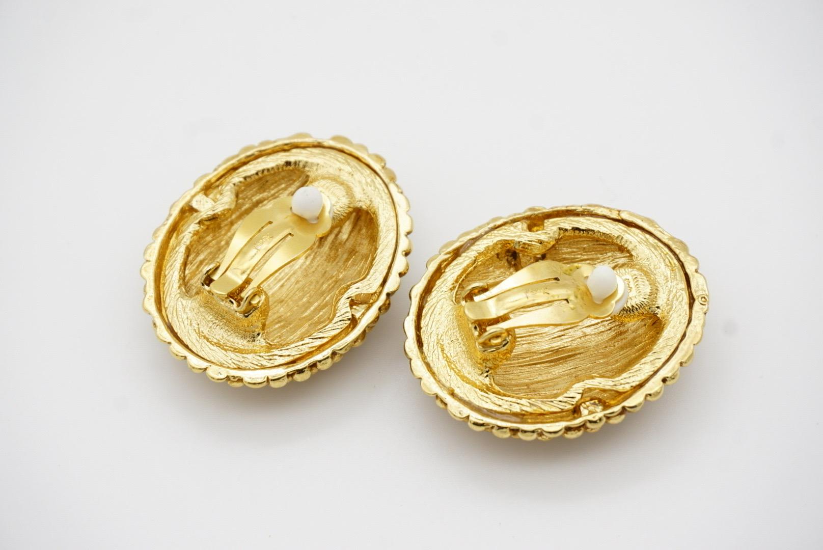 Yves Saint Laurent YSL Vintage Massive Huge Oval Dots Chunky Gold Clip Earrings For Sale 4