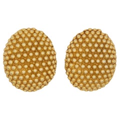 Yves Saint Laurent YSL Vintage Massive Huge Oval Dots Chunky Gold Clip Earrings