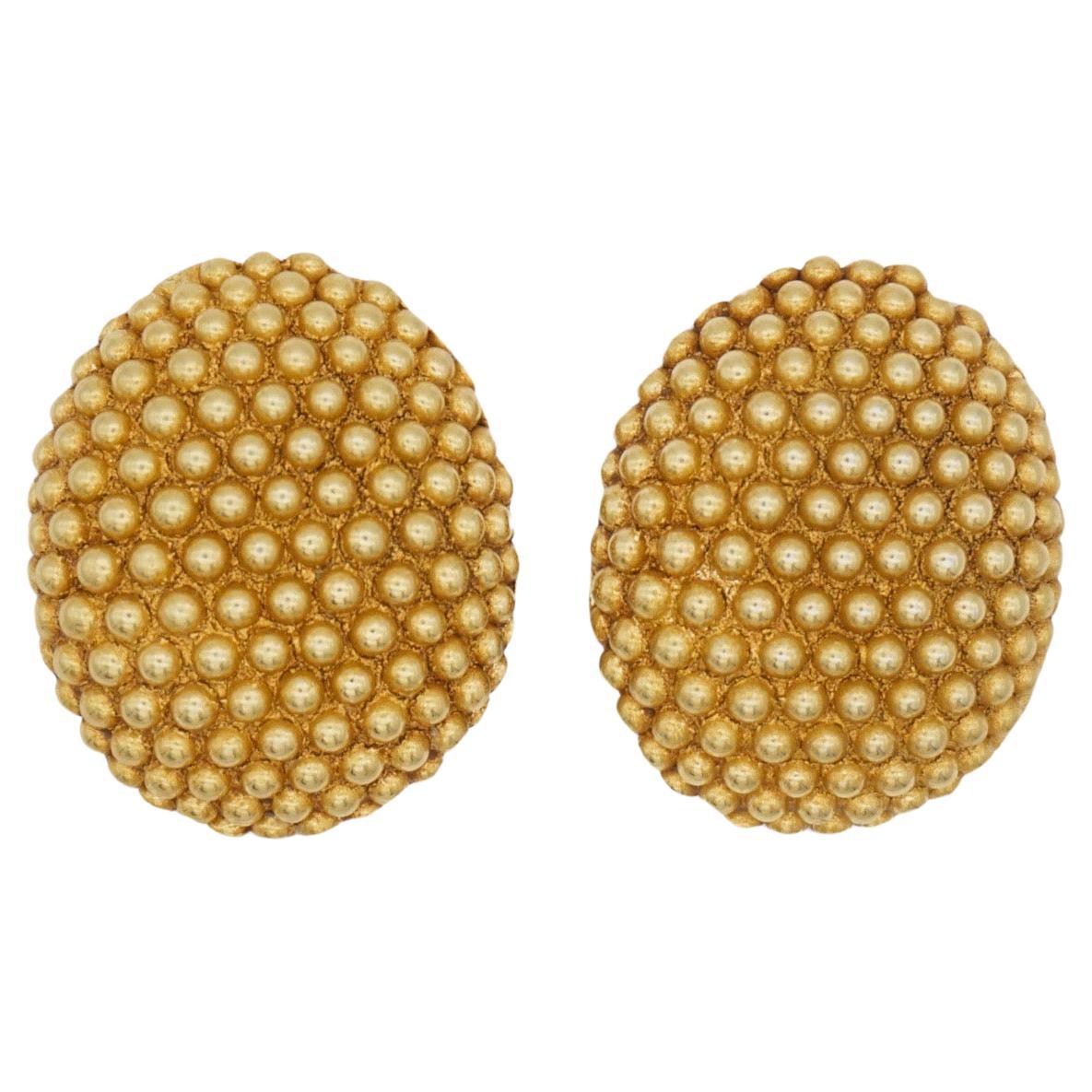 Yves Saint Laurent YSL Vintage Enormes Pendientes Clip Ovalados Dot Dot Chunky Oro