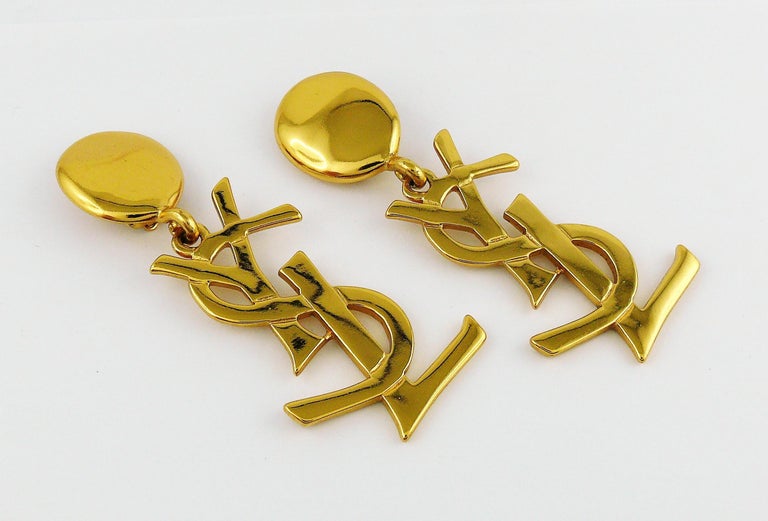 Yves Saint Laurent YSL Vintage Massive Iconic Logo Dangling Earrings at