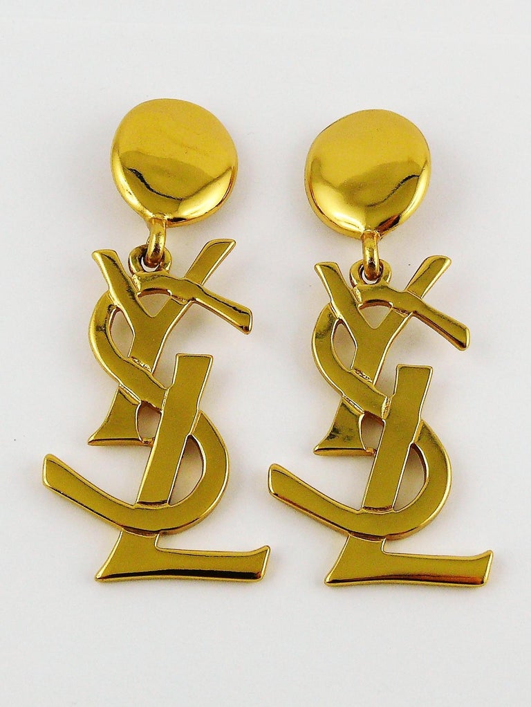 Yves Saint Laurent YSL Vintage Massive Iconic Logo Dangling Earrings at