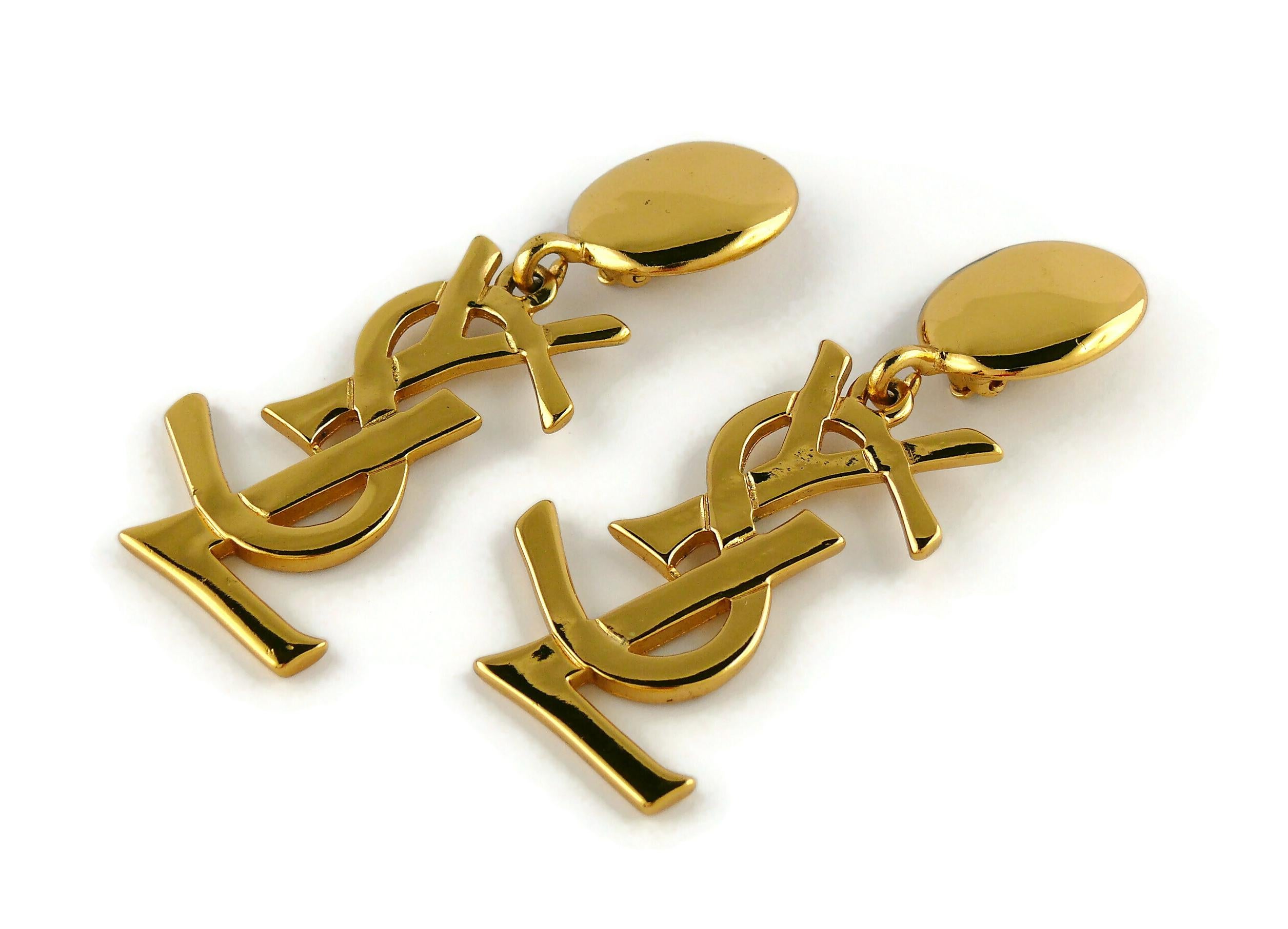 Yves Saint Laurent YSL Vintage Massive Iconic Logo Dangling Earrings In Good Condition In Nice, FR