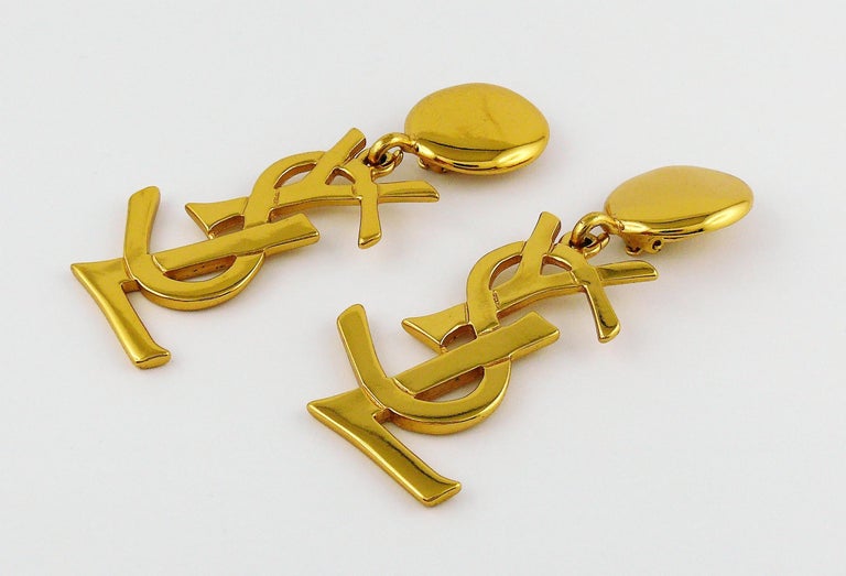 Yves Saint Laurent YSL Vintage Massive Iconic Logo Dangling Earrings at