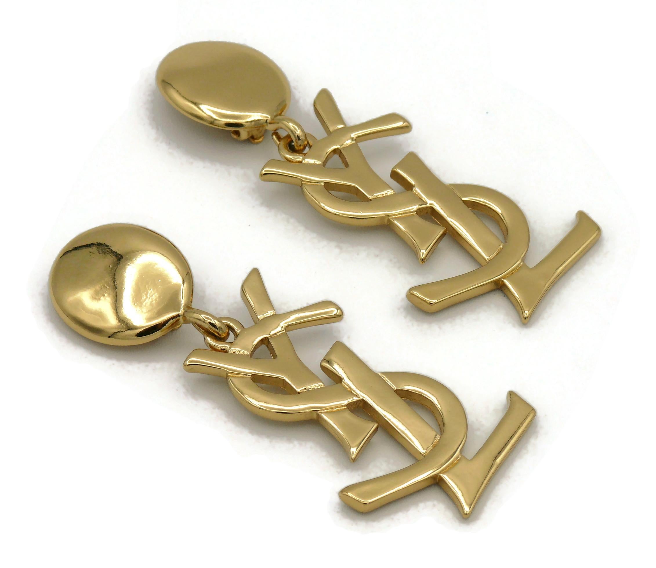 YVES SAINT LAURENT YSL Vintage Massive Iconic Logo Dangling Earrings In Good Condition In Nice, FR