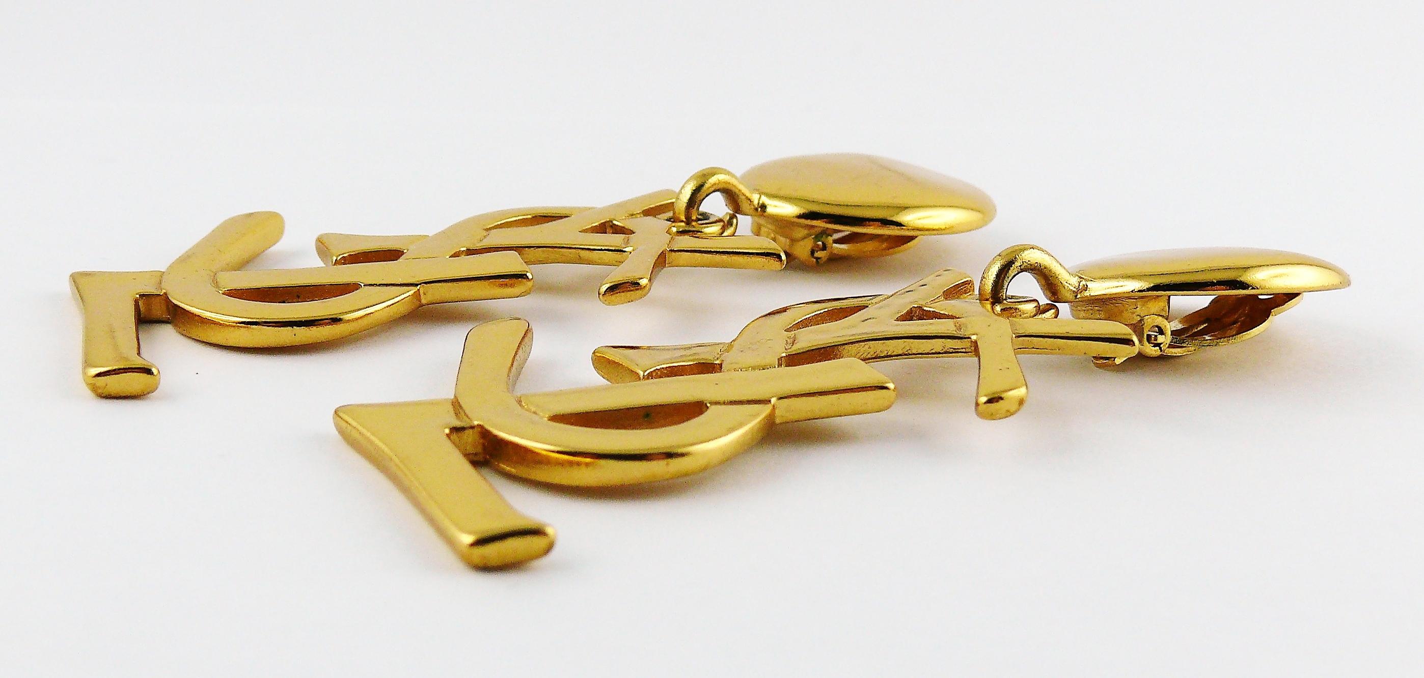 Yves Saint Laurent YSL Vintage Massive Iconic Logo Dangling Earrings In Good Condition In Nice, FR