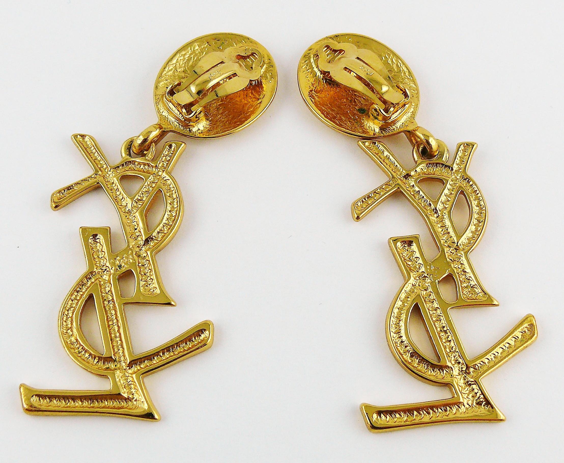 Yves Saint Laurent YSL Vintage Massive Iconic Logo Dangling Earrings 1