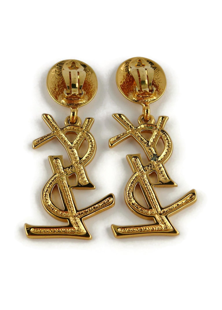 Yves Saint Laurent YSL Vintage Massive Iconic Logo Dangling Earrings at