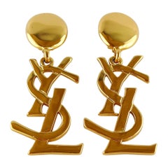 Yves Saint Laurent YSL Vintage Massive Iconic Logo Dangling Earrings