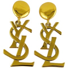 Yves Saint Laurent YSL Vintage Massive Iconic Logo Dangling Earrings