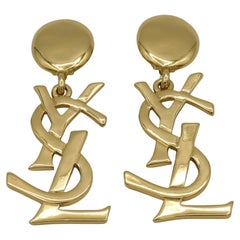 YVES SAINT LAURENT YSL Vintage Massive Iconic Logo Dangling Earrings