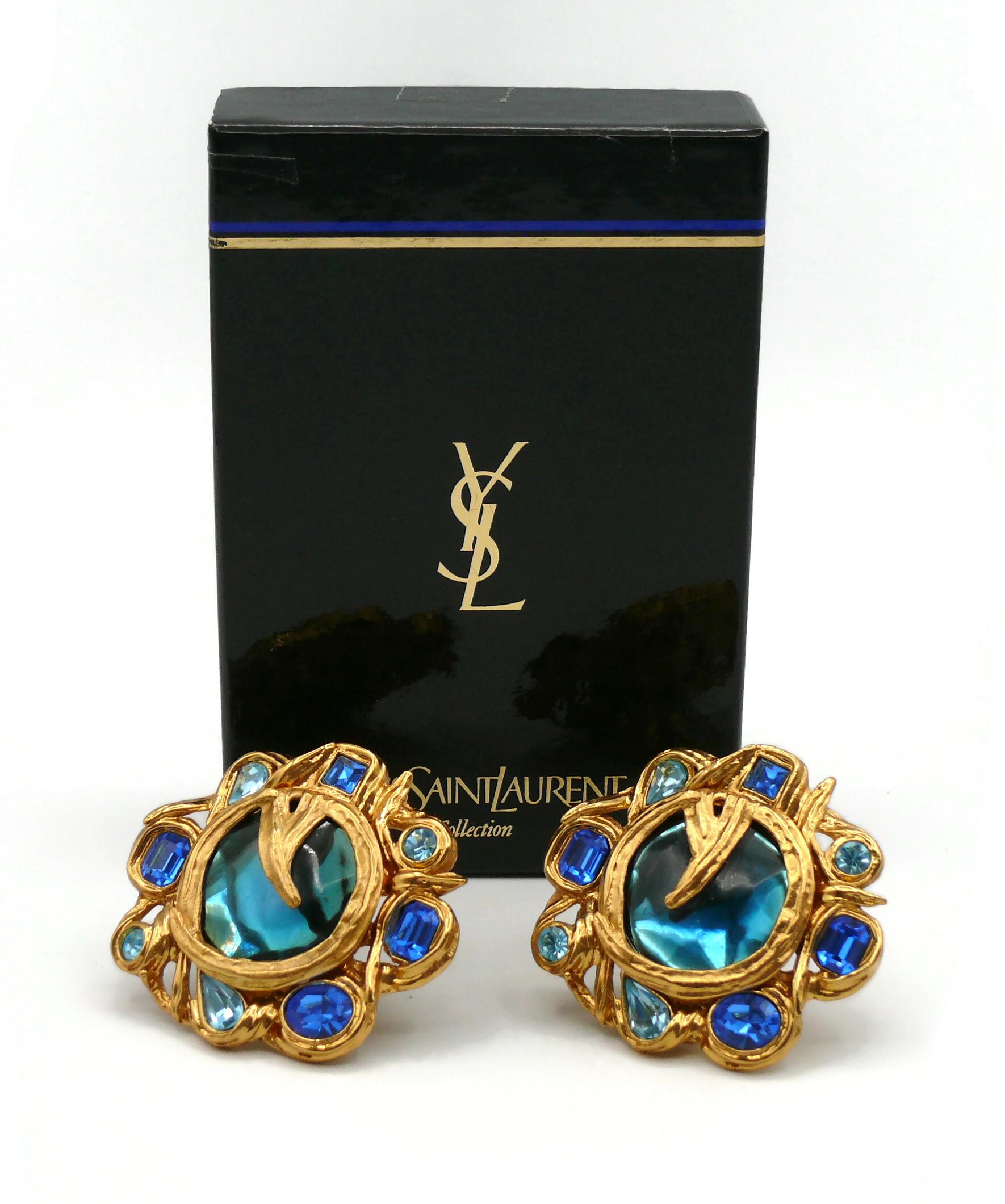 YVES SAINT LAURENT YSL Vintage Massive Jewelled Cadix Clip-On Earrings Bon état - En vente à Nice, FR