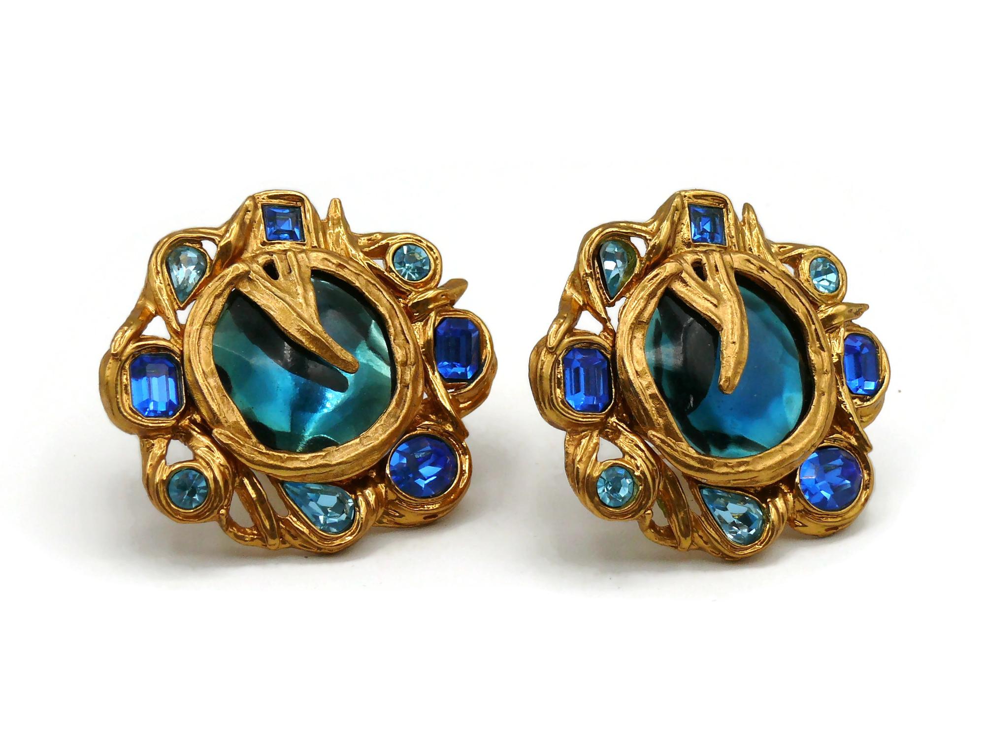 YVES SAINT LAURENT YSL Vintage Massive Jewelled Cadix Clip-On Earrings In Good Condition For Sale In Nice, FR