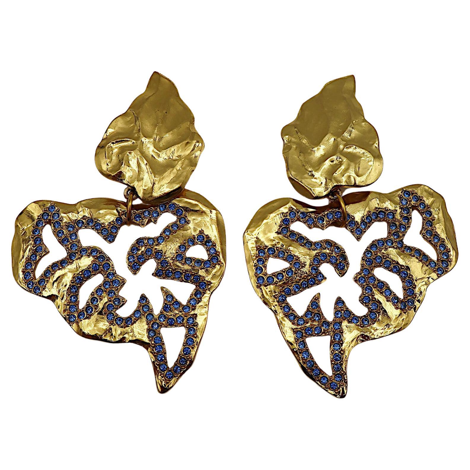 YVES SAINT LAURENT YSL Vintage Massive Jewelled Dangling Earrings For Sale