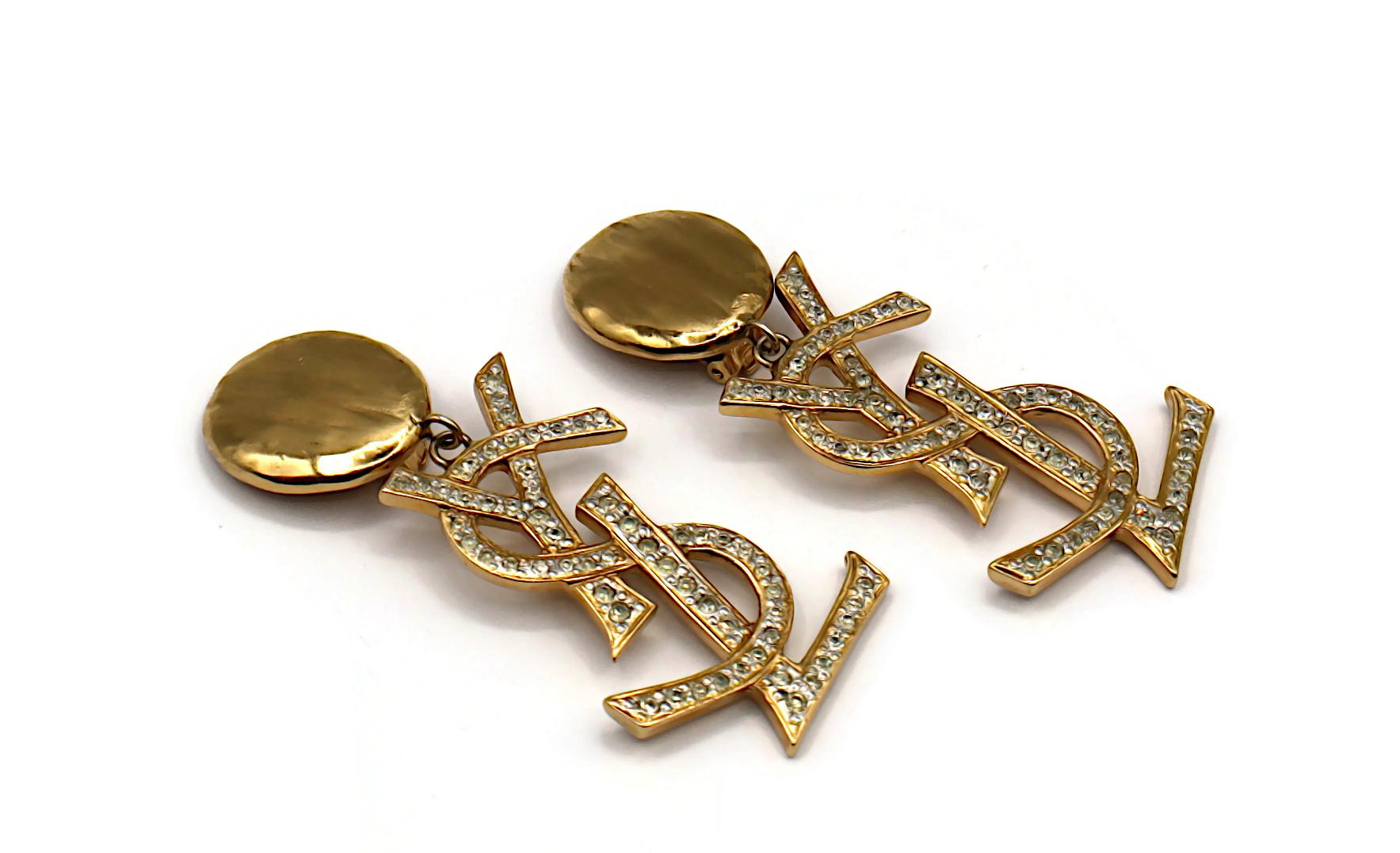 YVES SAINT LAURENT YSL Vintage Massive Ohrringe mit Jewell-Logo, baumelnd im Zustand „Gut“ im Angebot in Nice, FR