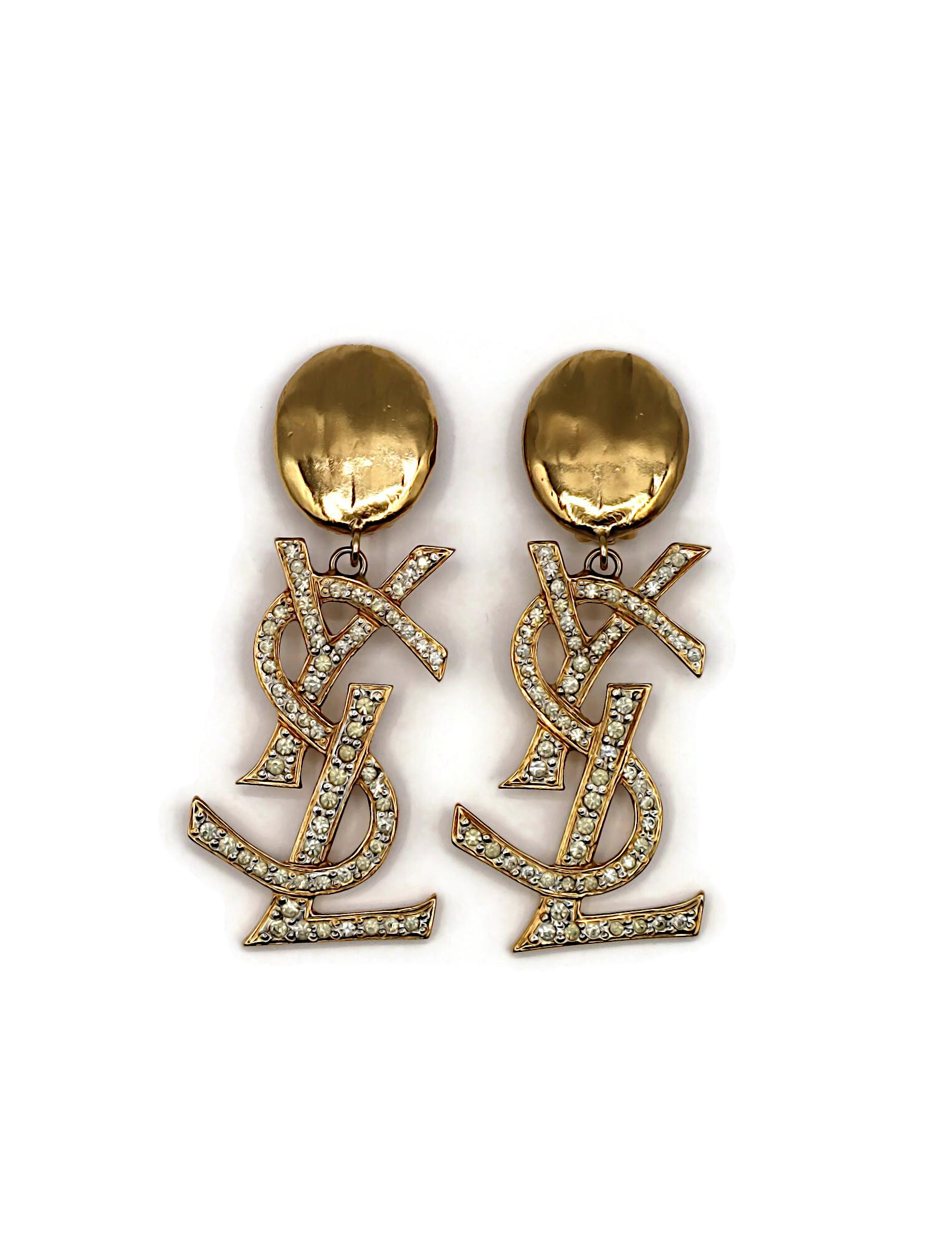 YVES SAINT LAURENT YSL Vintage Massive Ohrringe mit Jewell-Logo, baumelnd Damen im Angebot