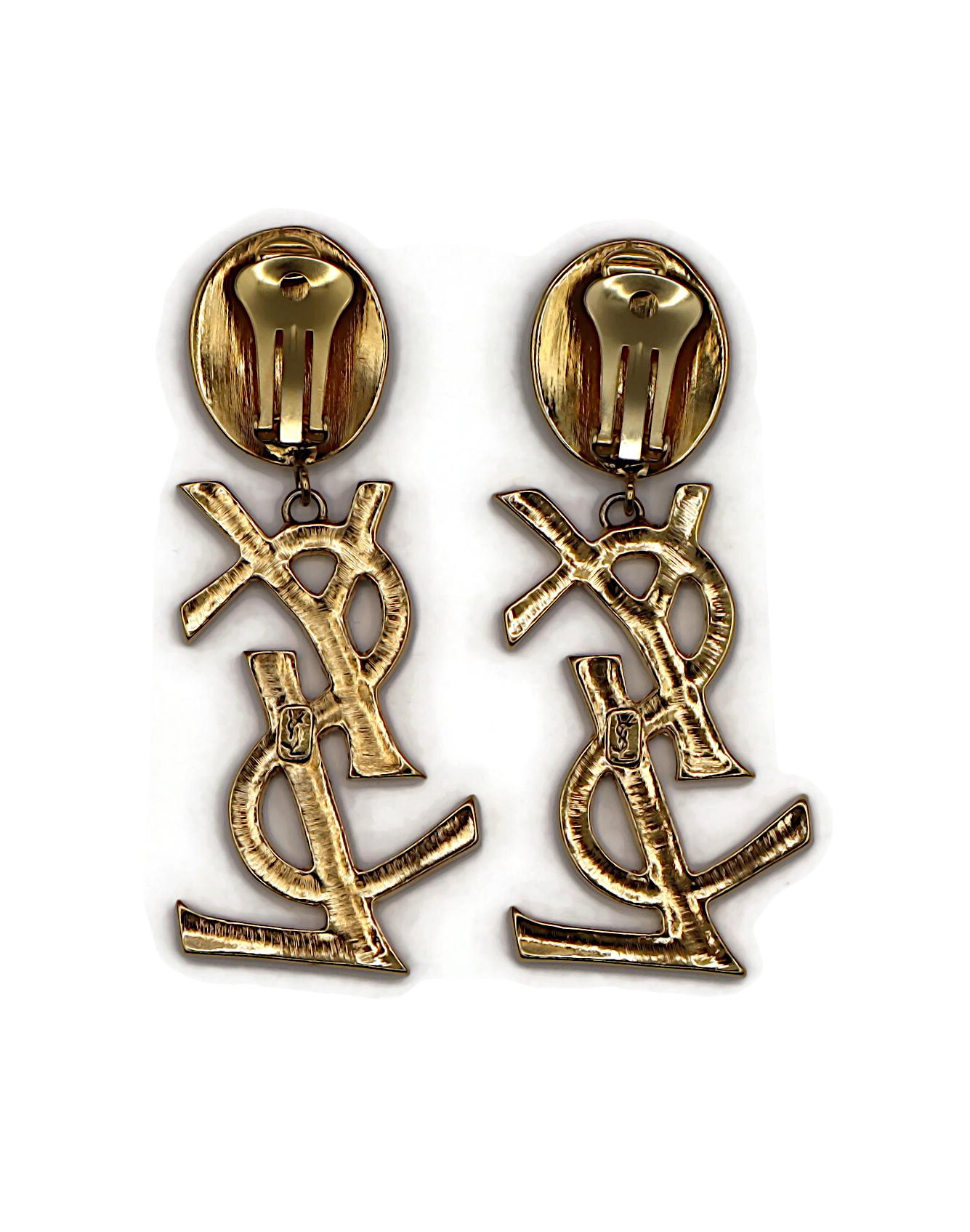 YVES SAINT LAURENT YSL Vintage Massive Ohrringe mit Jewell-Logo, baumelnd im Angebot 4