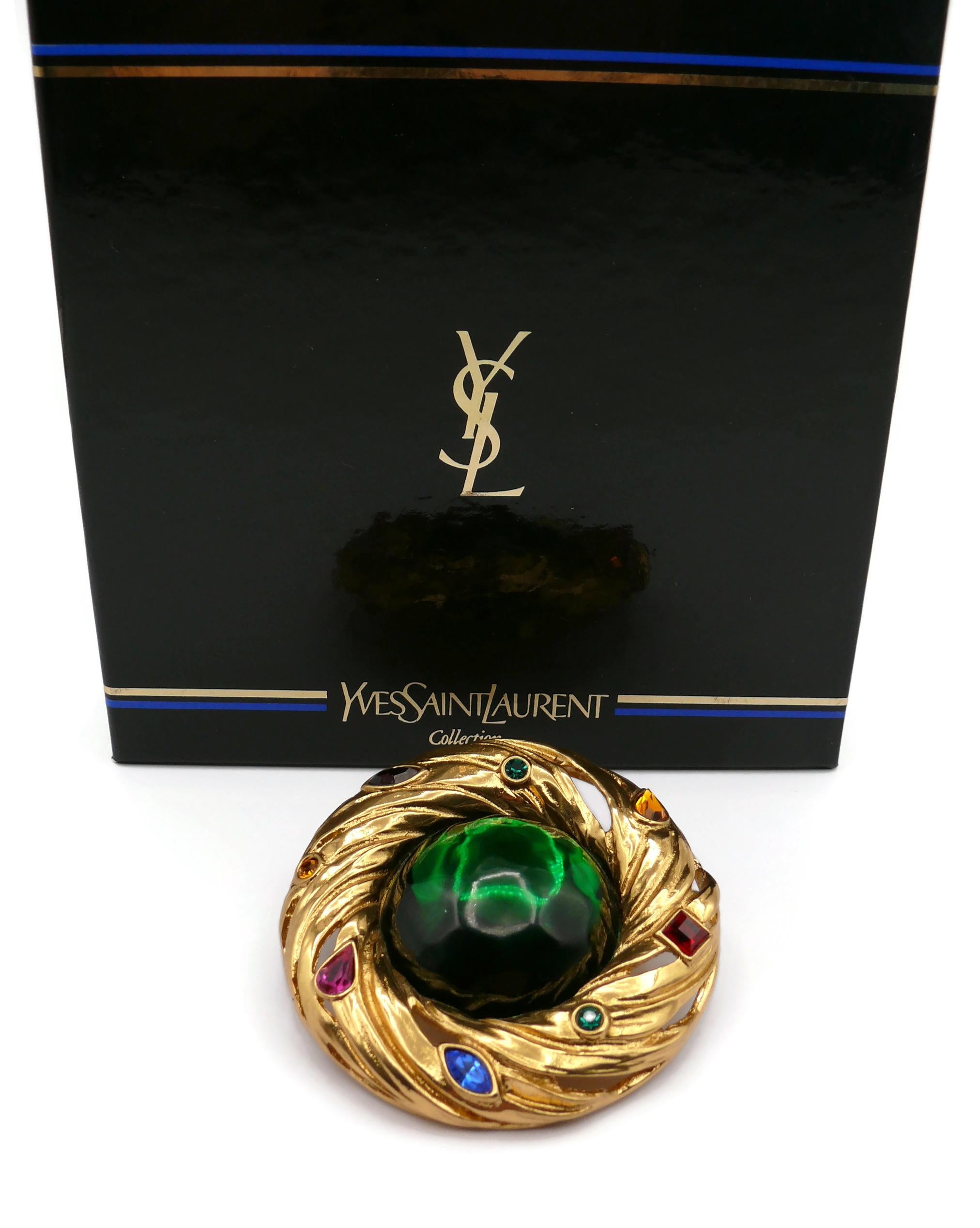 YVES SAINT LAURENT YSL Vintage Massive Jewelled Nest Brooch Pendant In Good Condition For Sale In Nice, FR