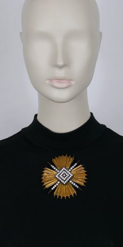 YVES SAINT LAURENT YSL Vintage Massive Jewelled Sunburst Star Brooch Pendant