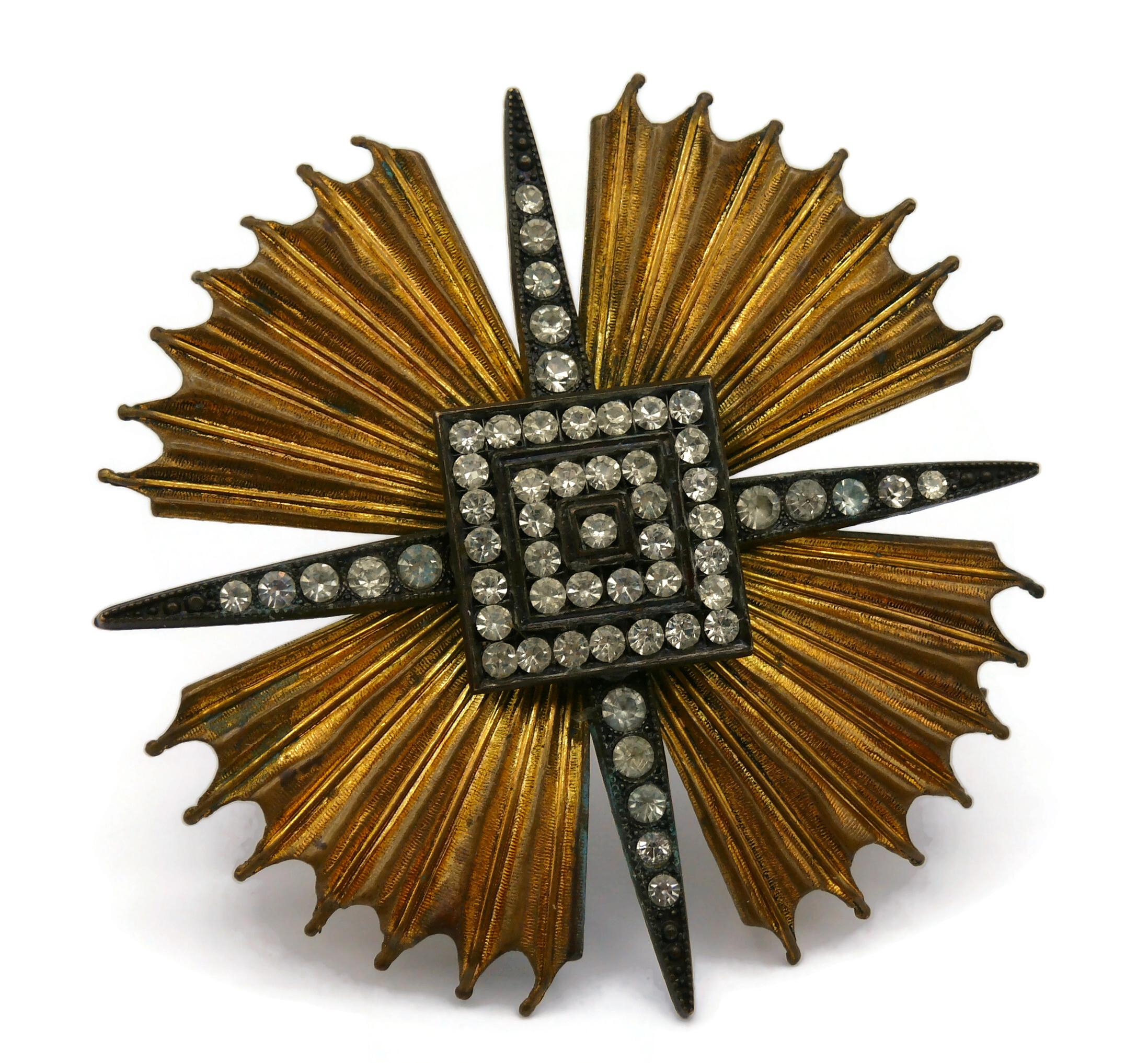 Women's YVES SAINT LAURENT YSL Vintage Massive Jewelled Sunburst Star Brooch Pendant