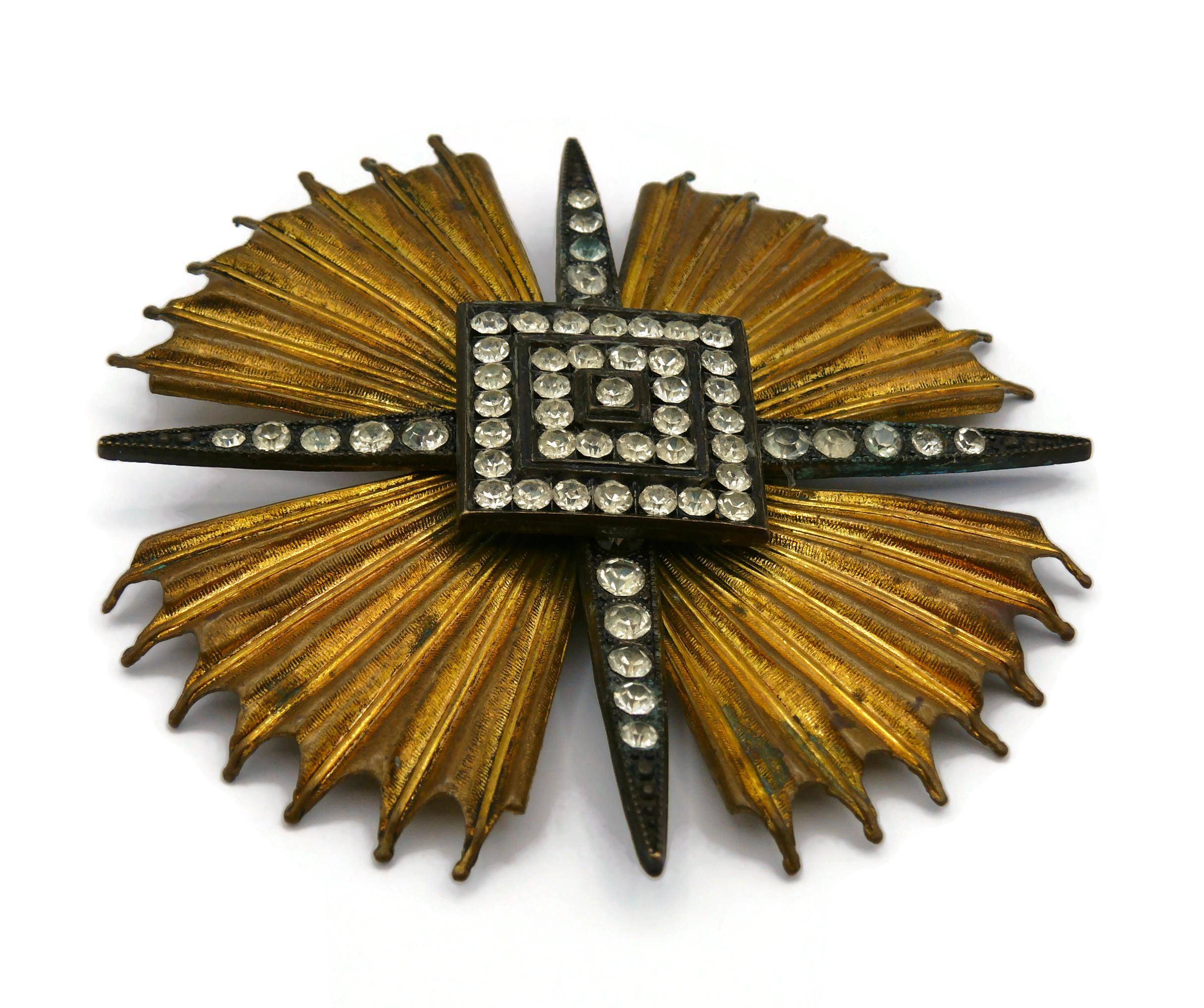 YVES SAINT LAURENT YSL Vintage Massive Jewelled Sunburst Star Brooch Pendant 3
