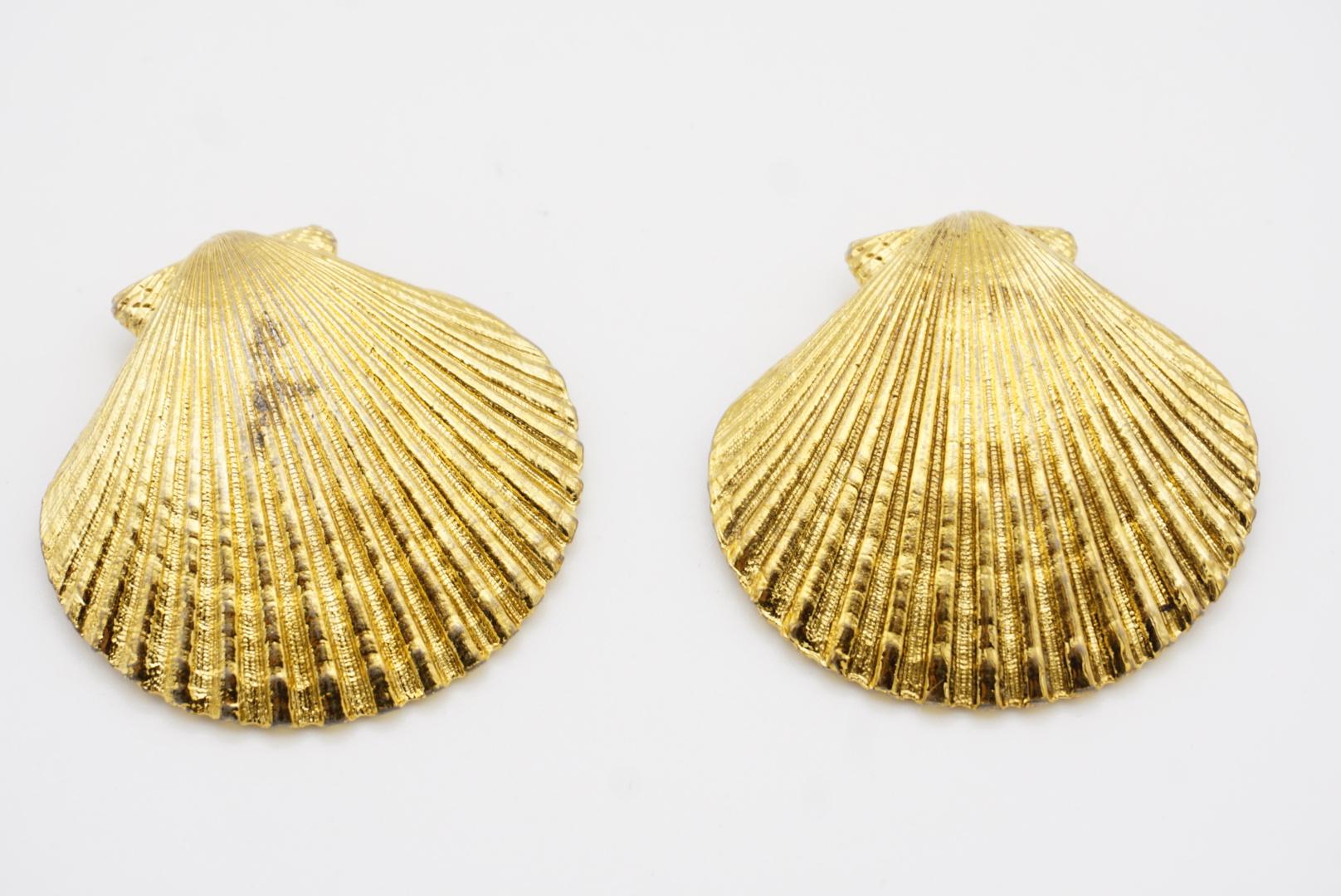 Yves Saint Laurent YSL Vintage Massive Large Vivid Shell Chunky Clip Earrings 5