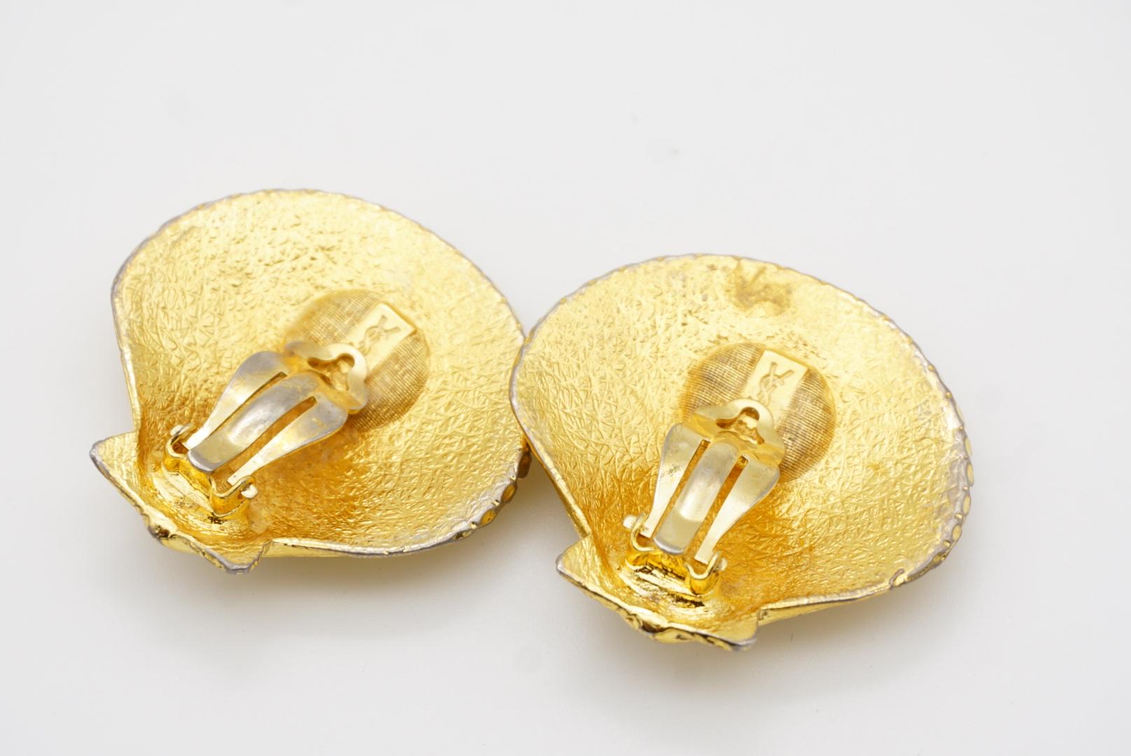 Yves Saint Laurent YSL Vintage Massive Large Vivid Shell Chunky Clip Earrings 8