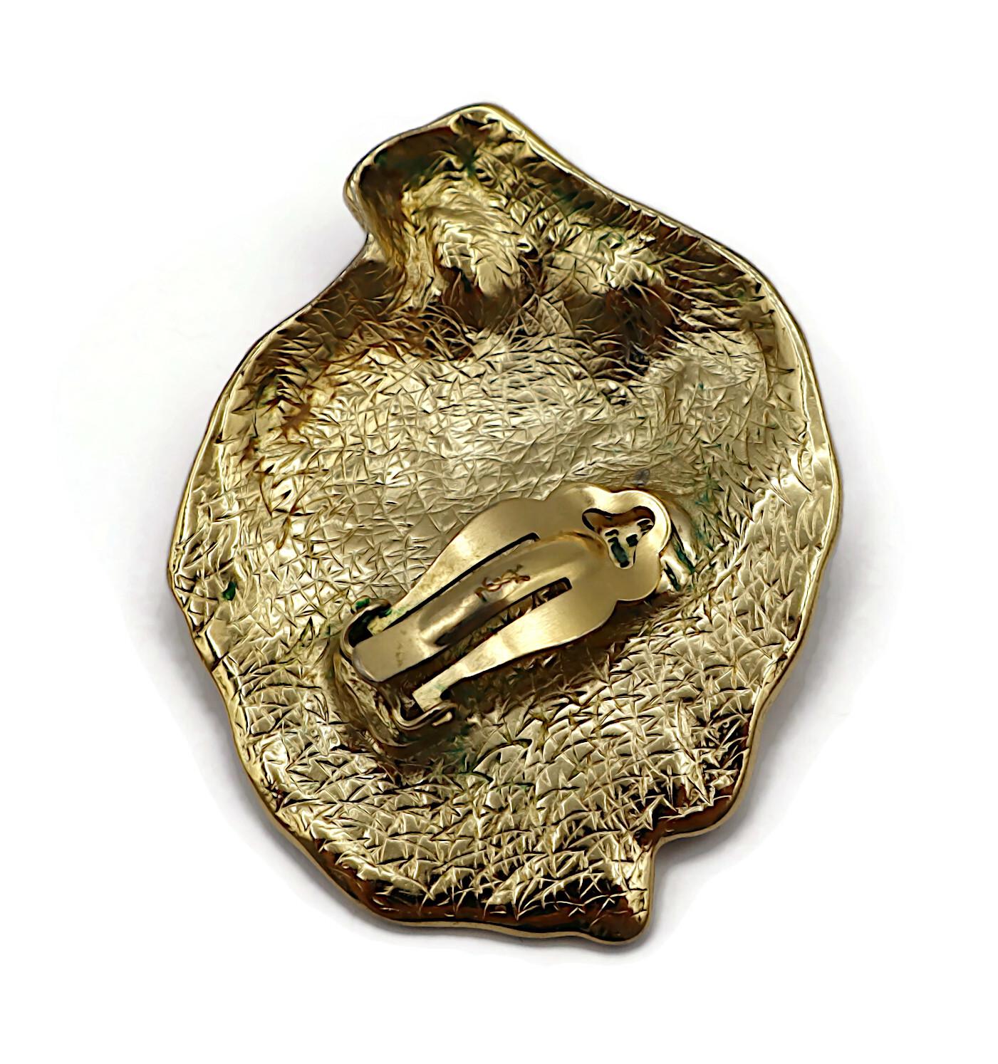 Yves Saint Laurent YSL Vintage Massive Gold Tone Lion Clip-On Earrings en vente 4
