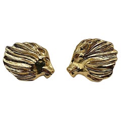 Yves Saint Laurent YSL Vintage Massive Gold Tone Lion Clip-On Earrings