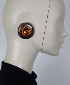 YVES SAINT LAURENT YSL Vintage Massive Orange Glass Cabochon Clip-On Earrings