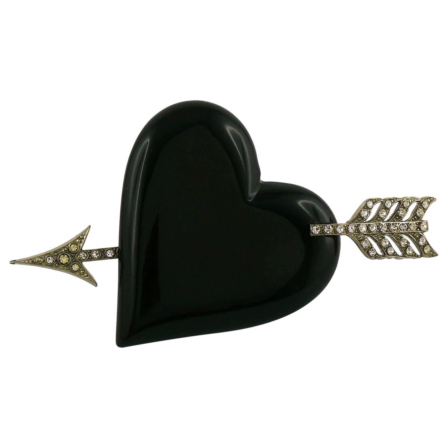 Yves Saint Laurent YSL Vintage Massive Pierced Black Heart Brooch