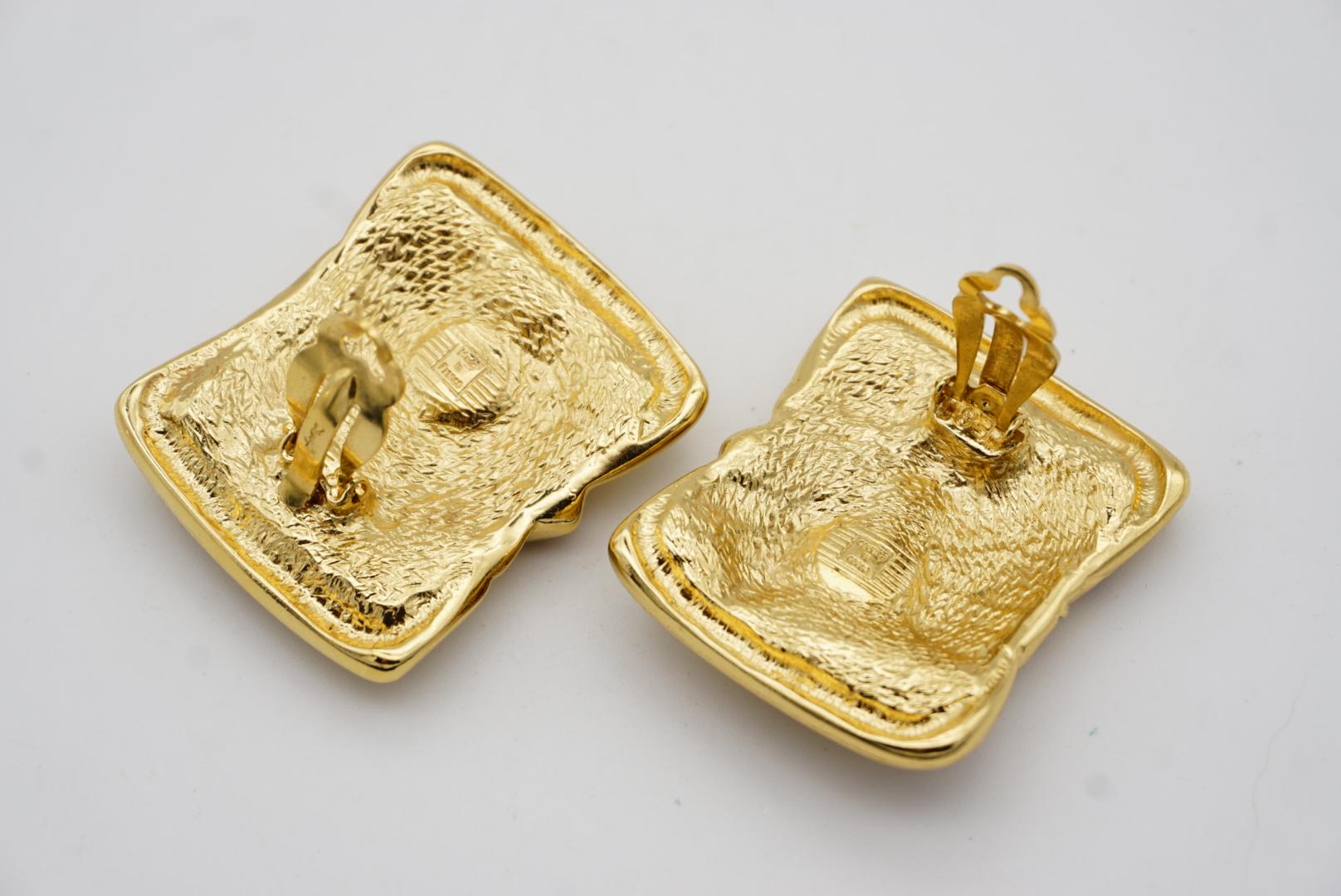 Yves Saint Laurent YSL Vintage Massiv Rechteckig Rubin Kristall Clip Gold Ohrringe im Angebot 7