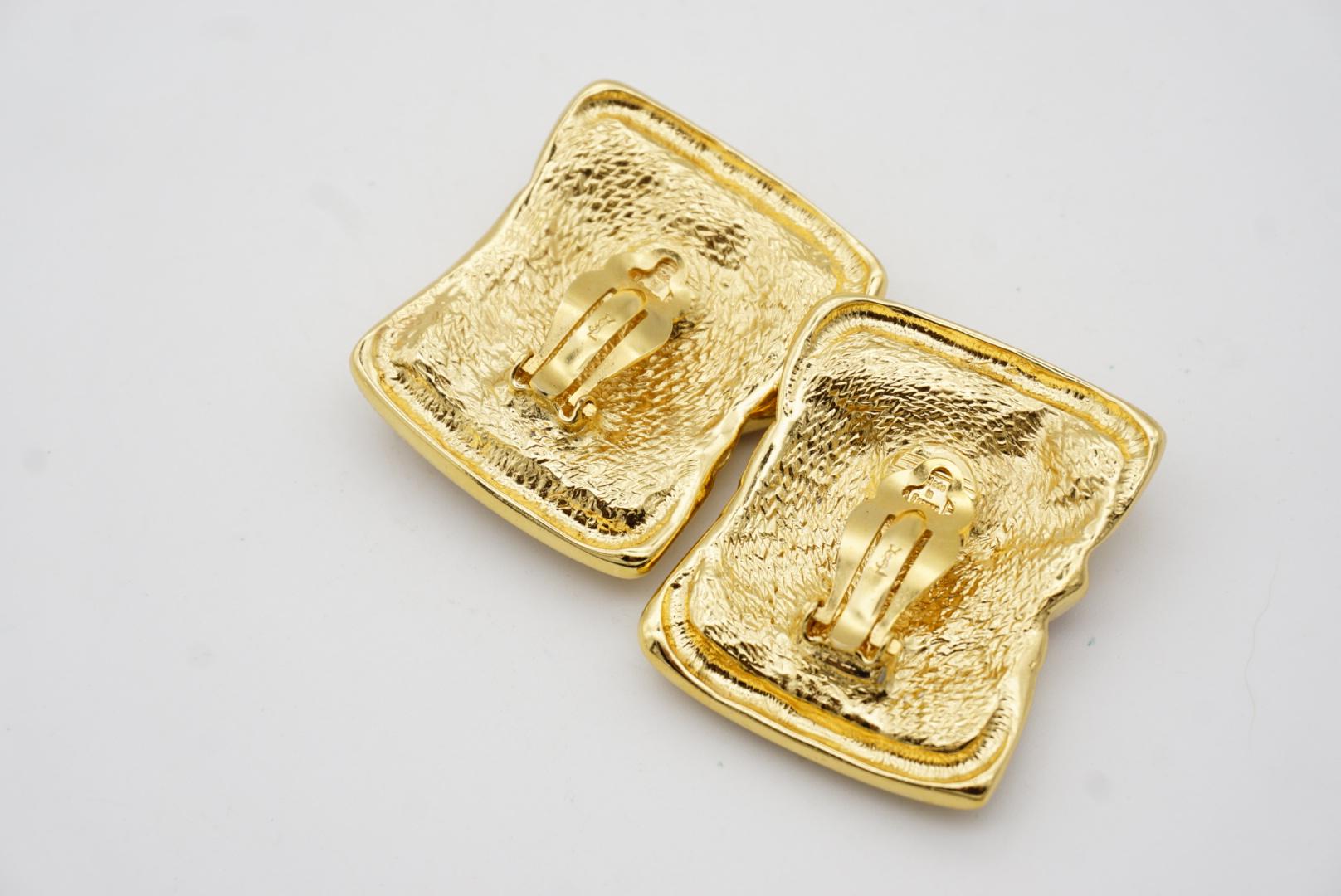 Yves Saint Laurent YSL Vintage Massive Rectangle Ruby Crystal Clip Gold Earrings For Sale 8
